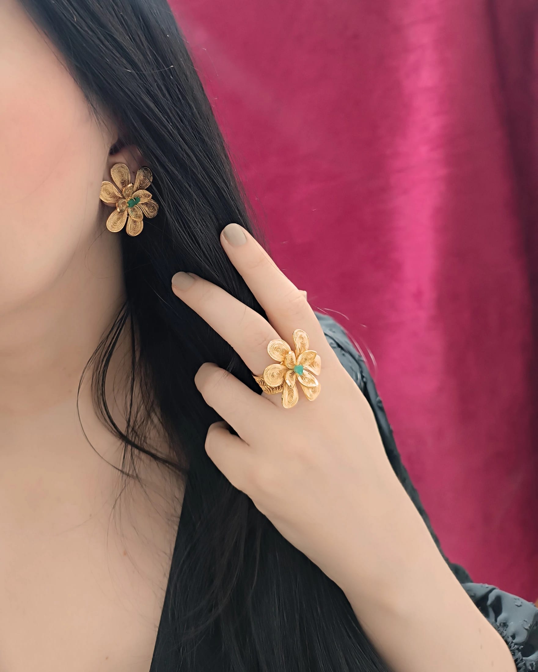 Aretes filigranay esmeralda, Brenda - imagen 4