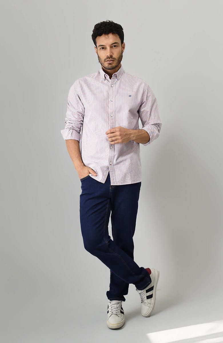 Camisa manga larga a rayas Azul-Roja Para Hombre - imagen 2