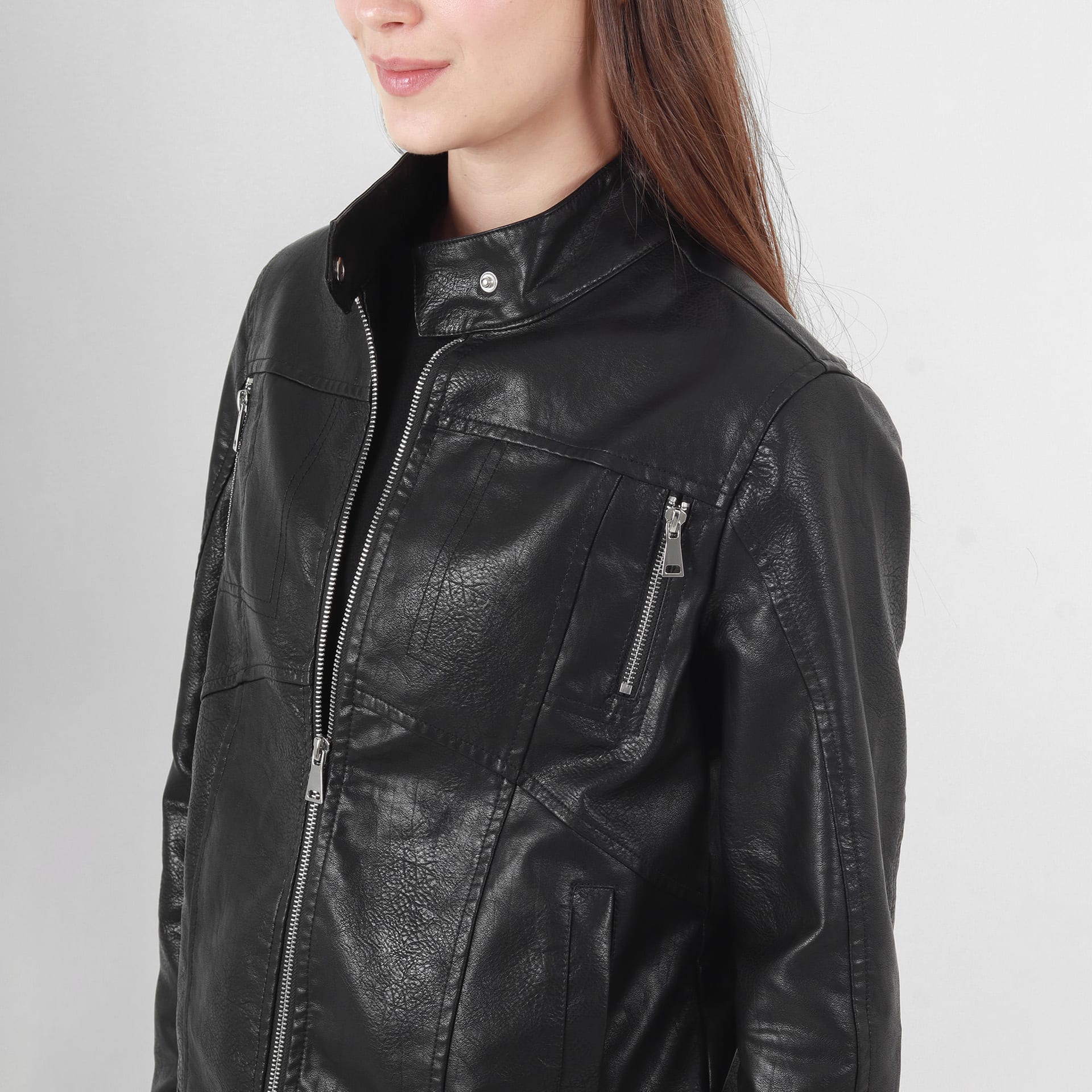 Chaqueta biker en cuero sintético - imagen 8