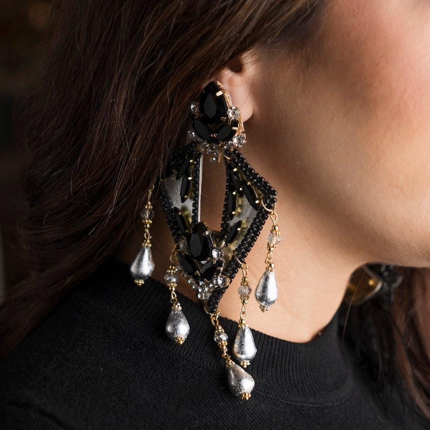 Diamond Black & Silver Earrings - imagen 2
