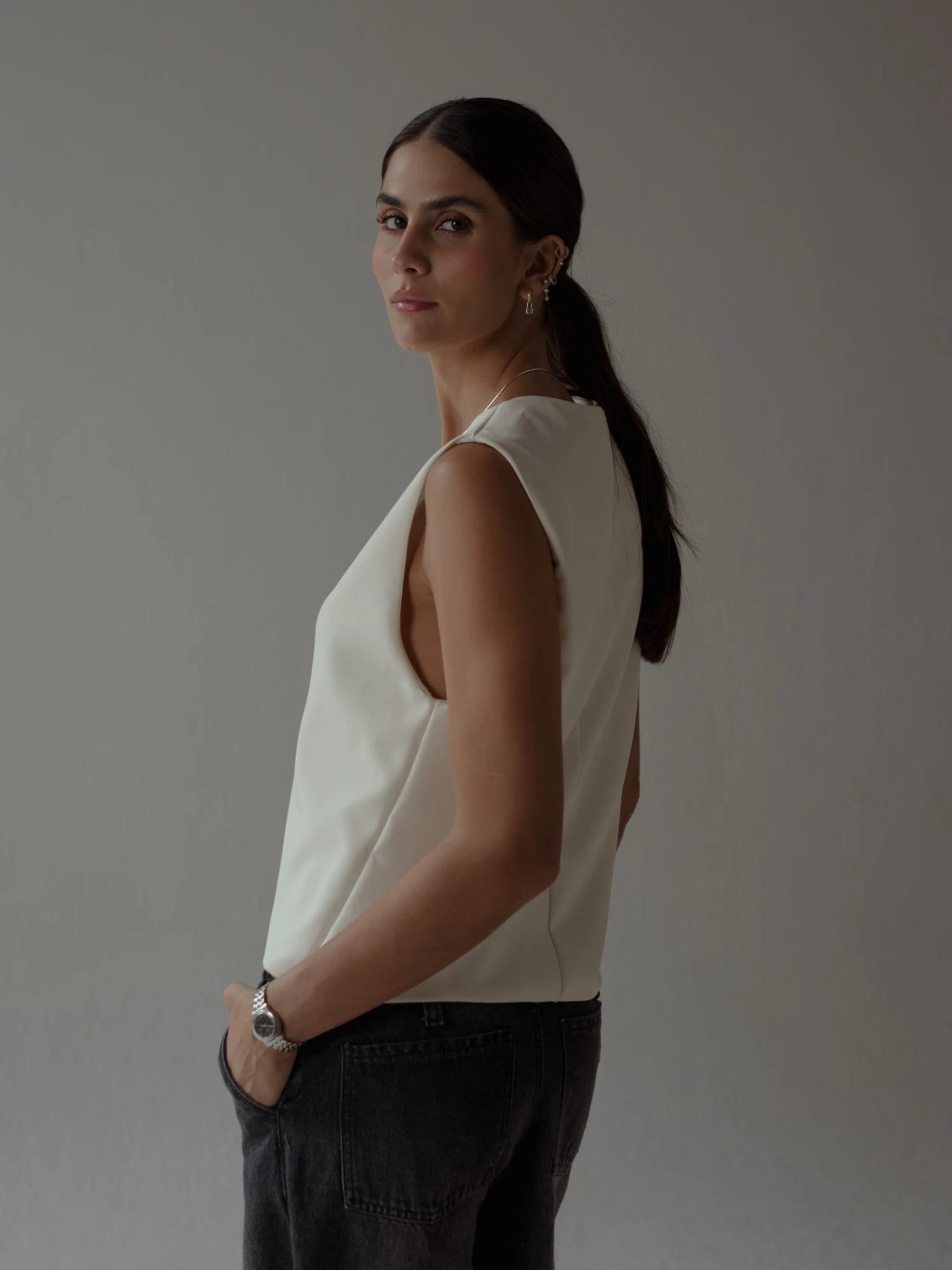 ONE BUTTON LONG VEST - SOFT WHITE - imagen 9