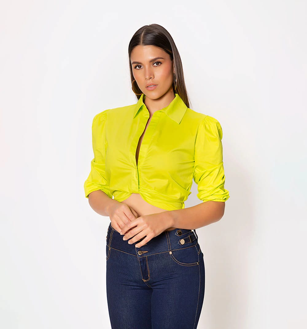 Crop tipo camisero  manga 3/4 - imagen 6