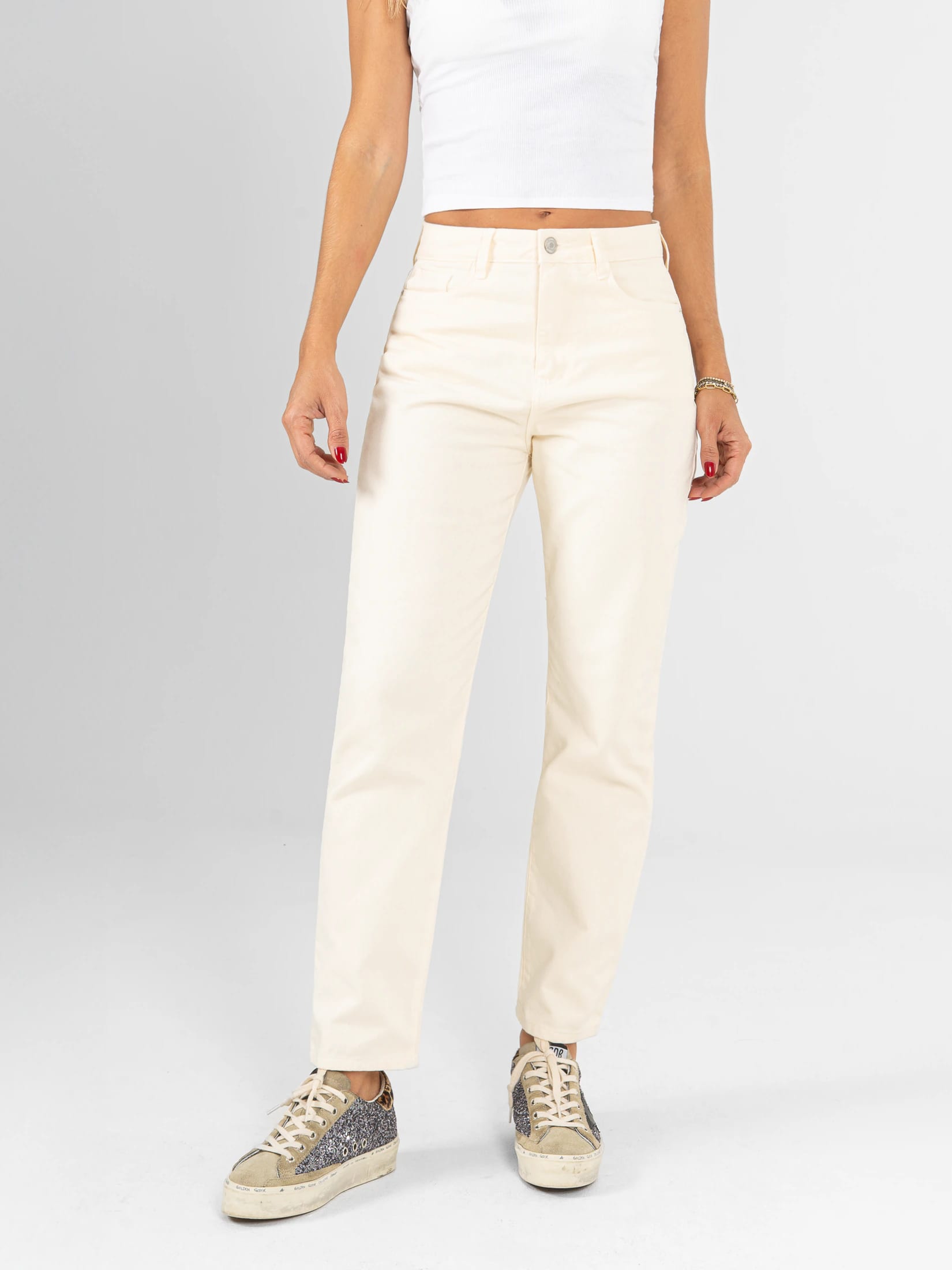 Ref: 0620403 Pantalón Mom fit, slim cropped, rígido, tiro alto, tono beige - imagen 1