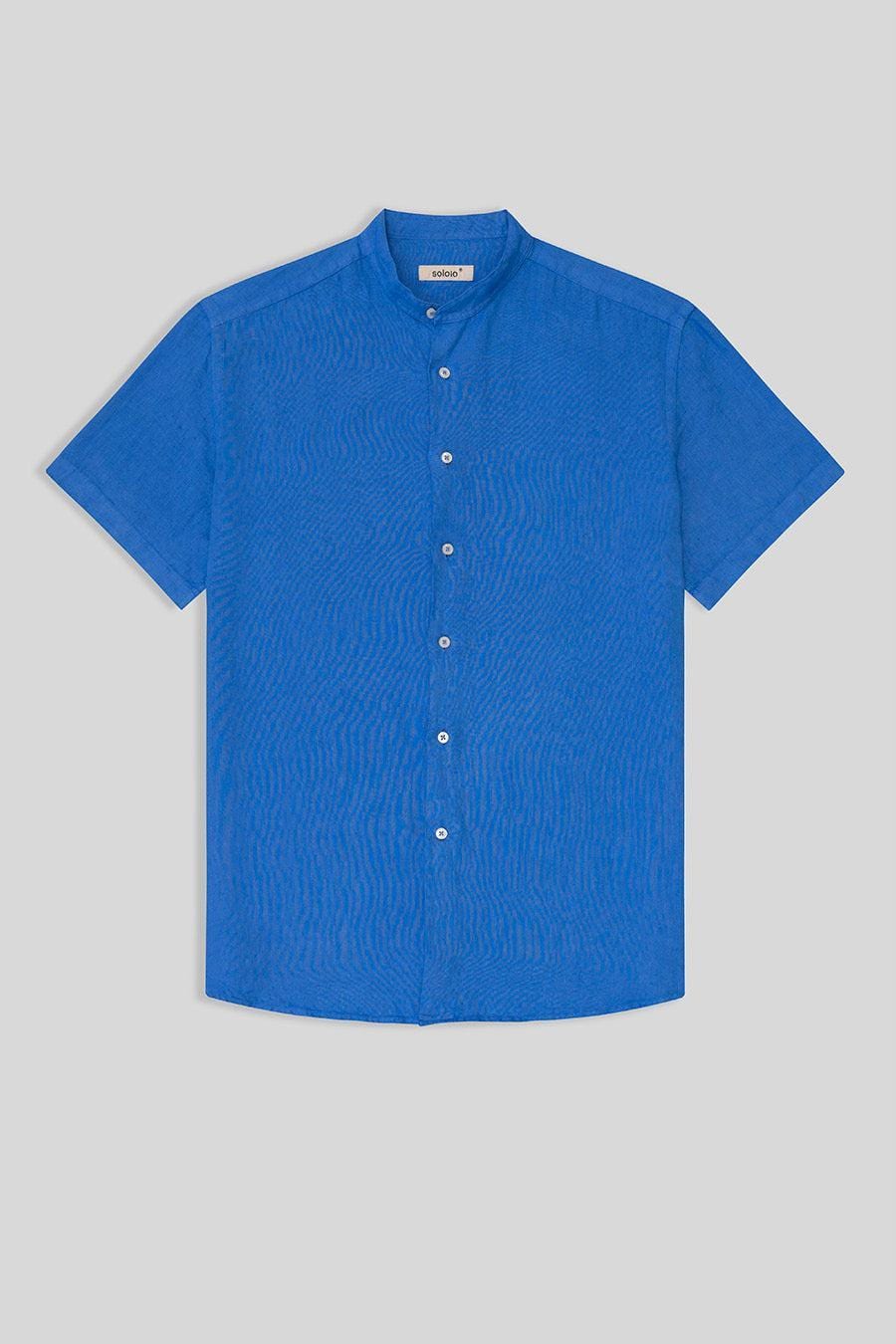 men’s linen shirt mao blue intense basic - imagen 1