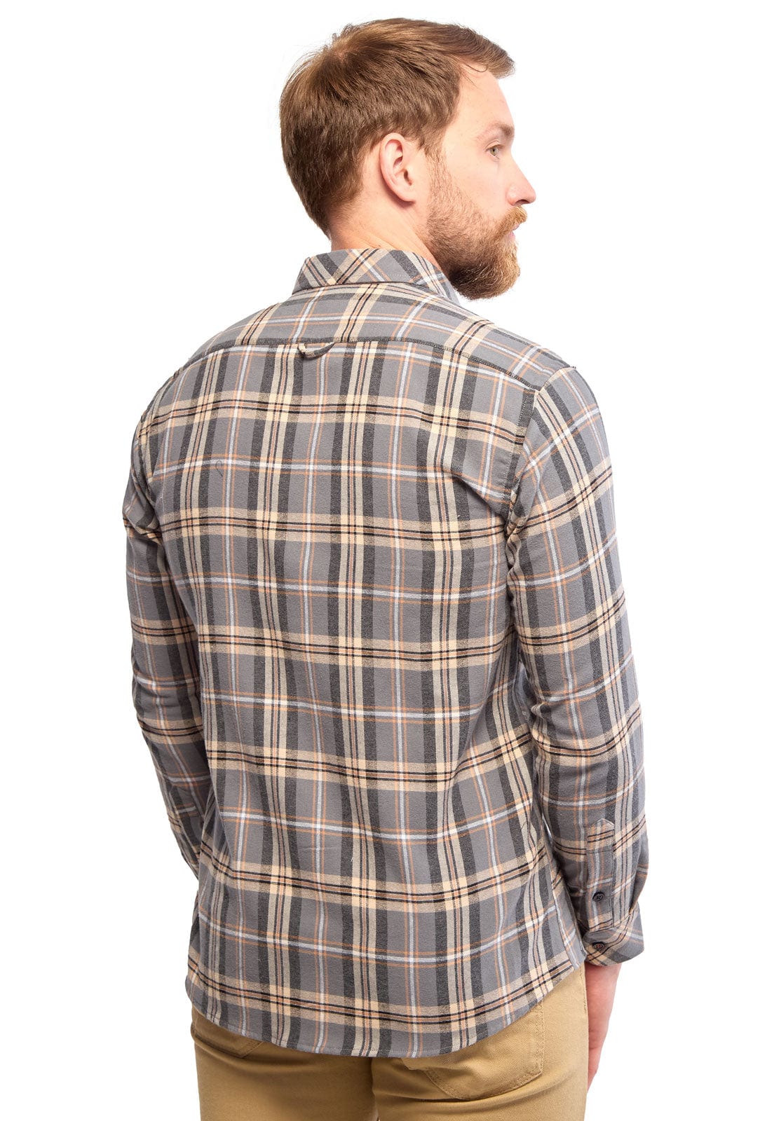 Camisa leñadora gris con cuadros naranja - imagen 3