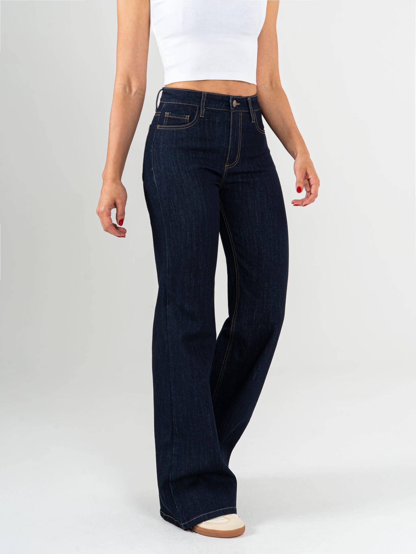 Ref: 065687 Jean flare stretch, bota ancha, tiro alto, tono azul oscuro. - imagen 3