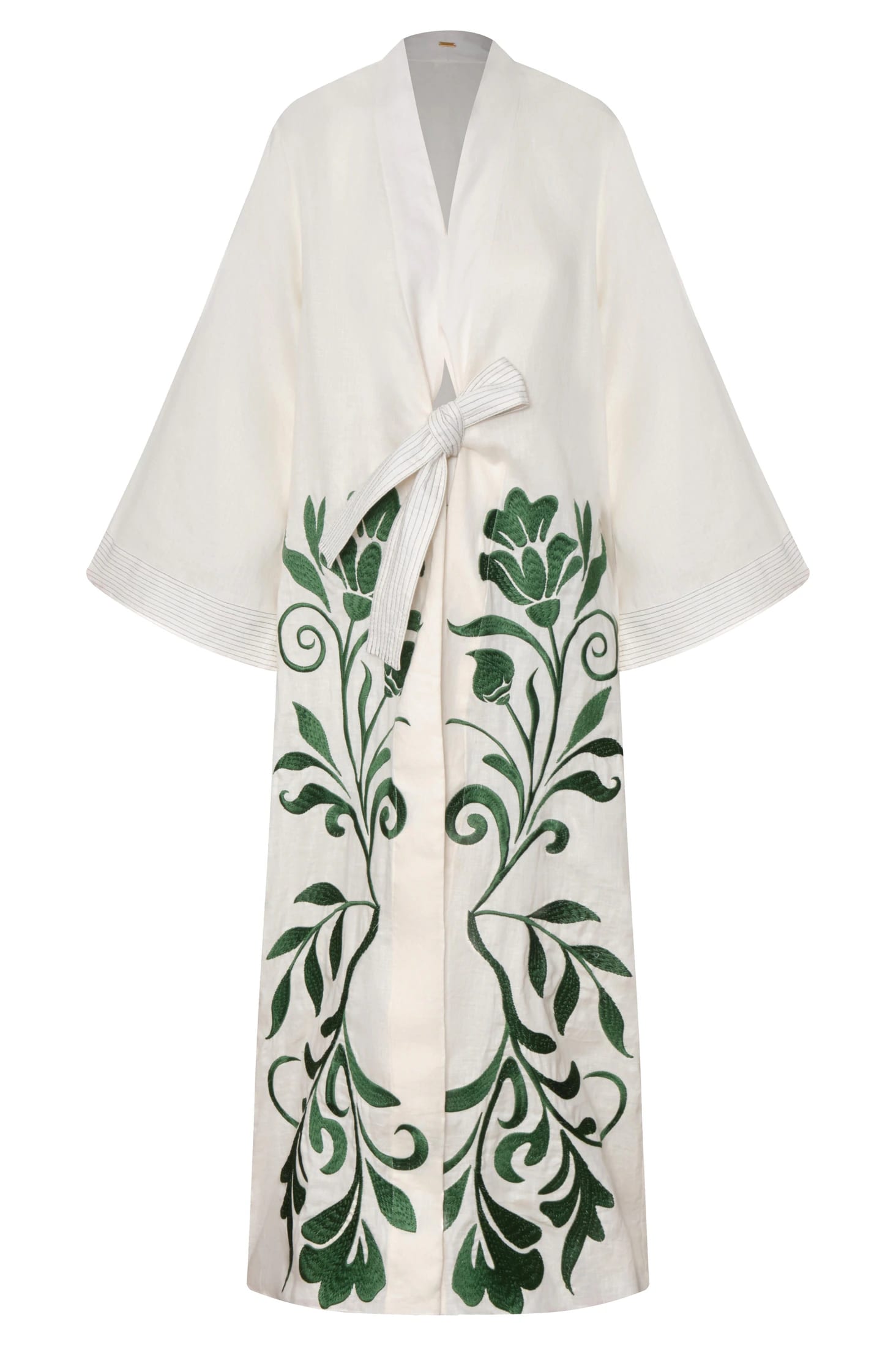 Rafaela Embroidered Kaftan / Ivory Green Buganvilias - imagen 1