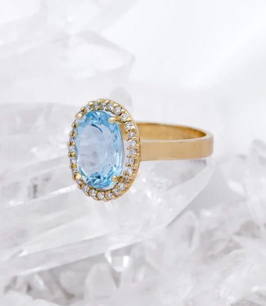 Dije Topacio Azul y Diamantes en Oro Amarillo 18K - imagen 3