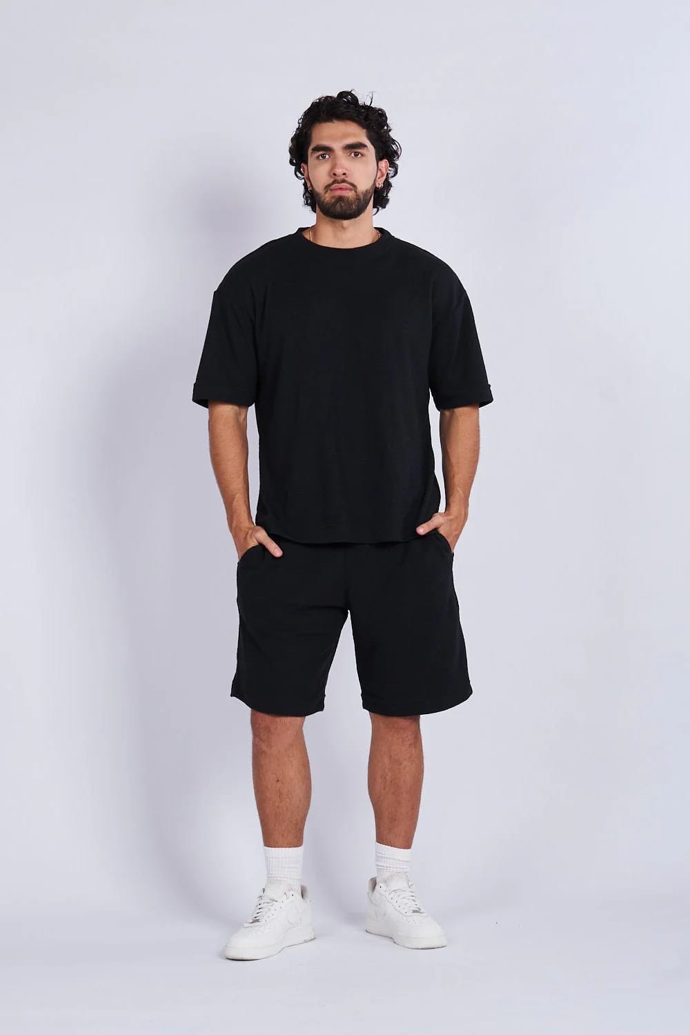 Camiseta oversize textura horizontal Negra - imagen 4