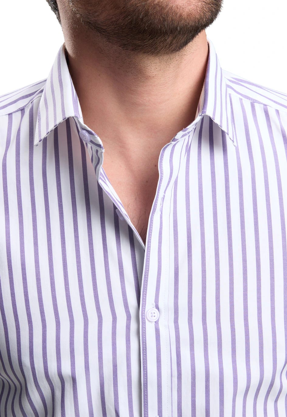 Camisa casual slim fit blanca a rayas lila - imagen 5