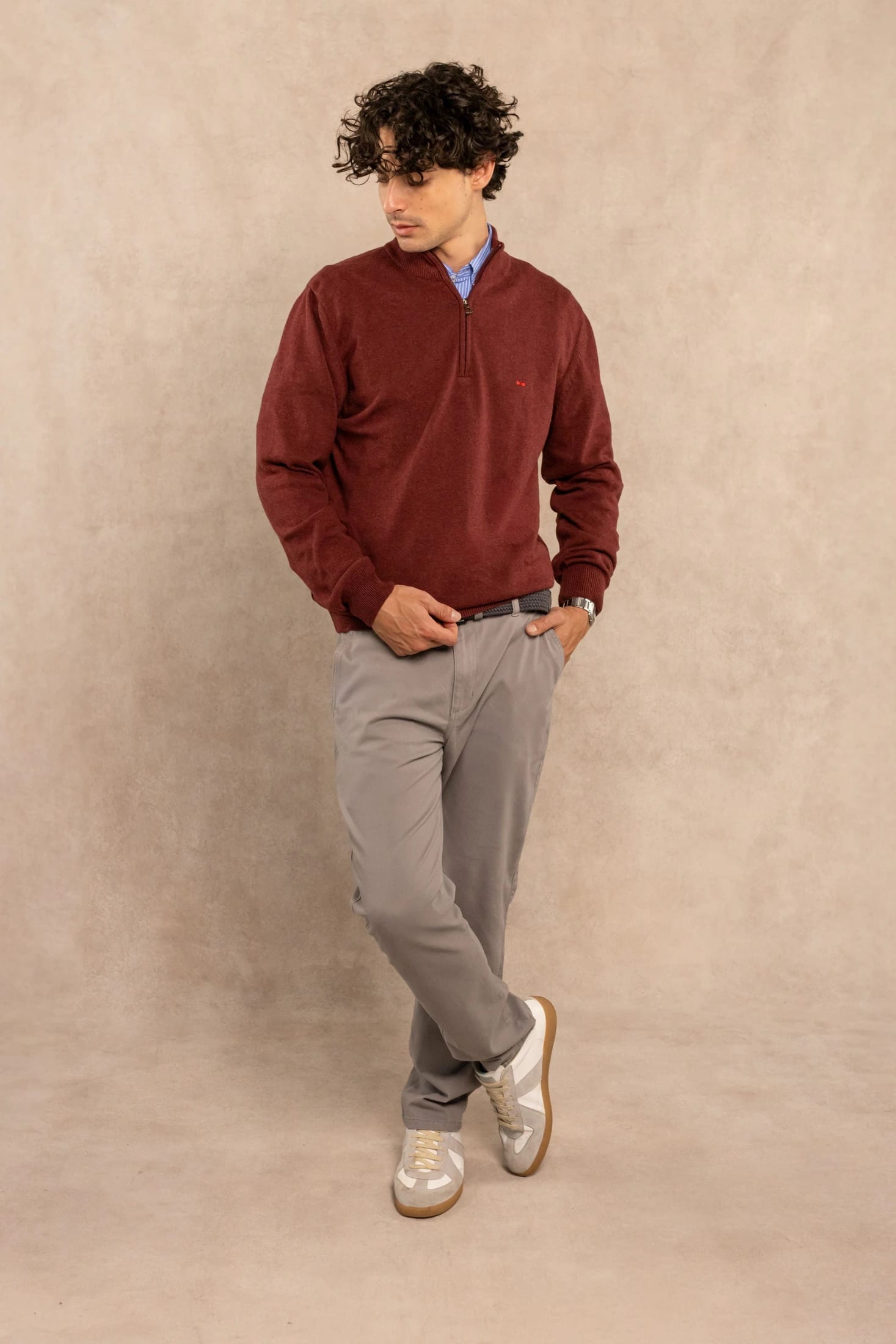 Halfzip Algodon Peinado Antiarrugas Vintage Wine - imagen 2