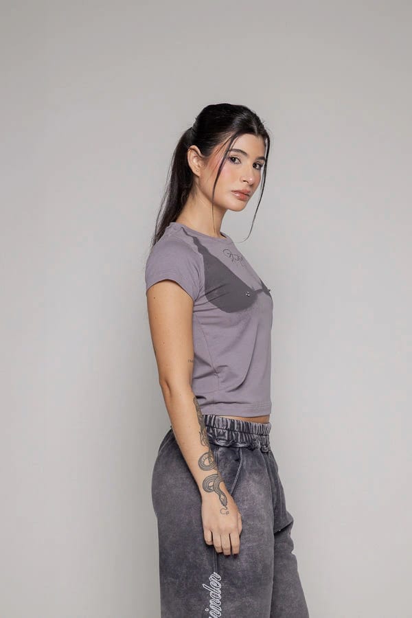 Crop T-Shirt boobs Unspeakable-Gris - imagen 5