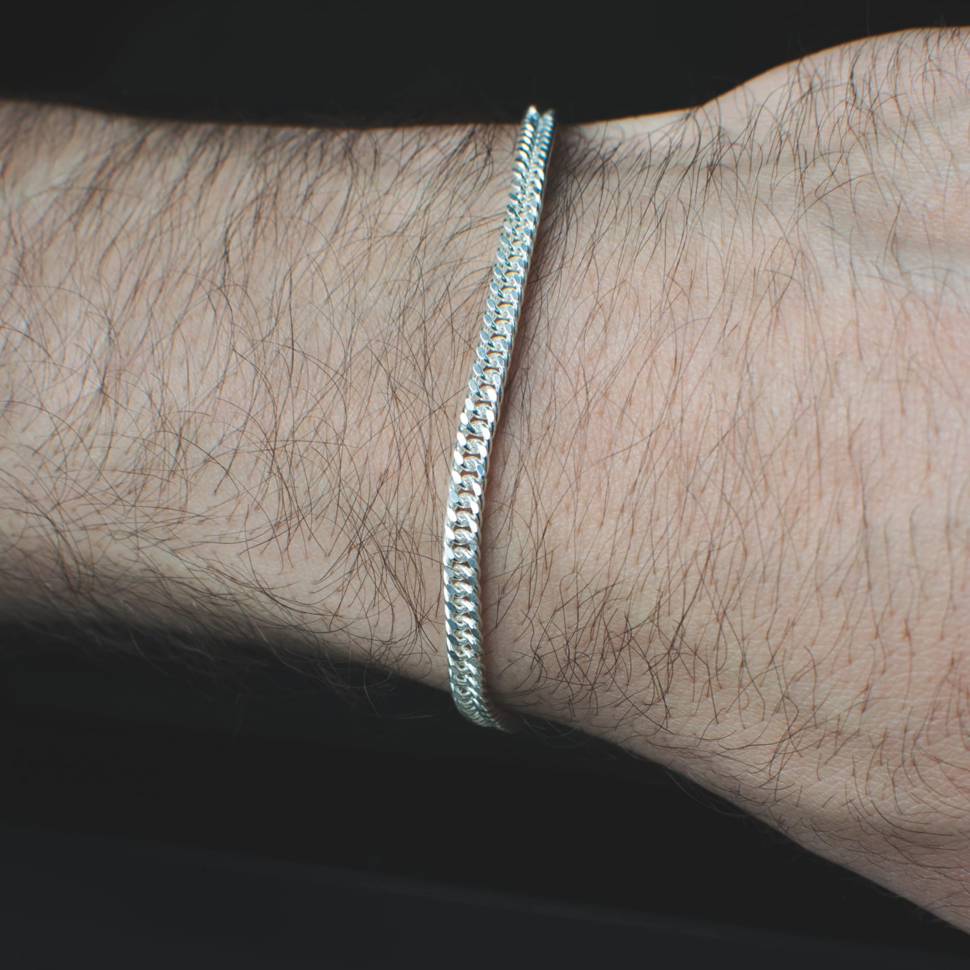 Pulsera Tejida de Eslabones 3mm Plata Ley 925 - imagen 2