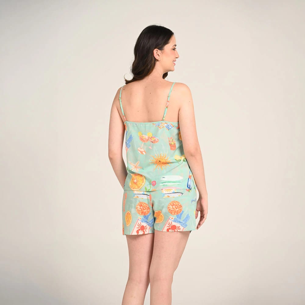 Conjunto Pijama Camisa Manga Corta y Short Mujer Estampado Verano. - imagen 3