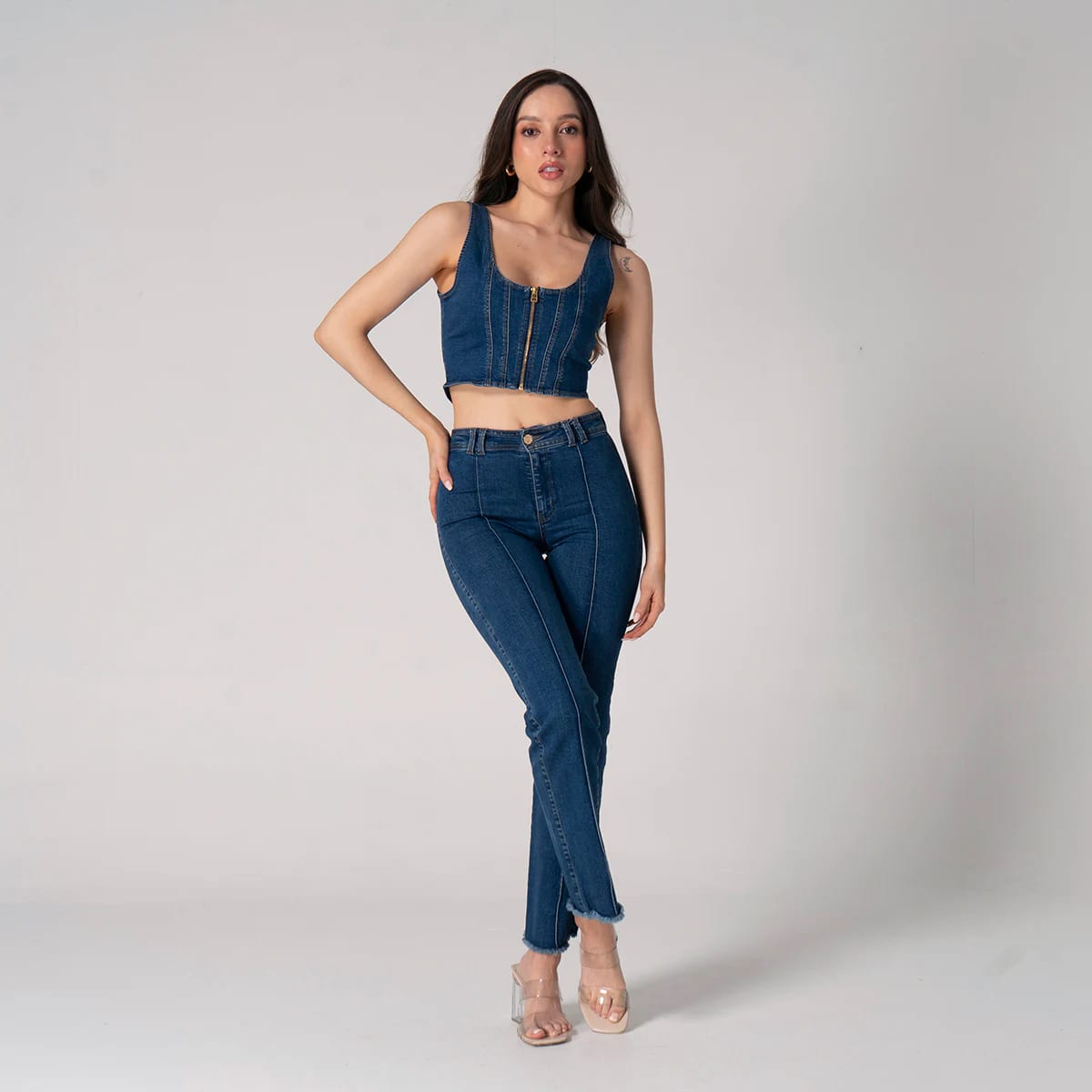 Blusa Crop Top Denim Slim Fava - imagen 6