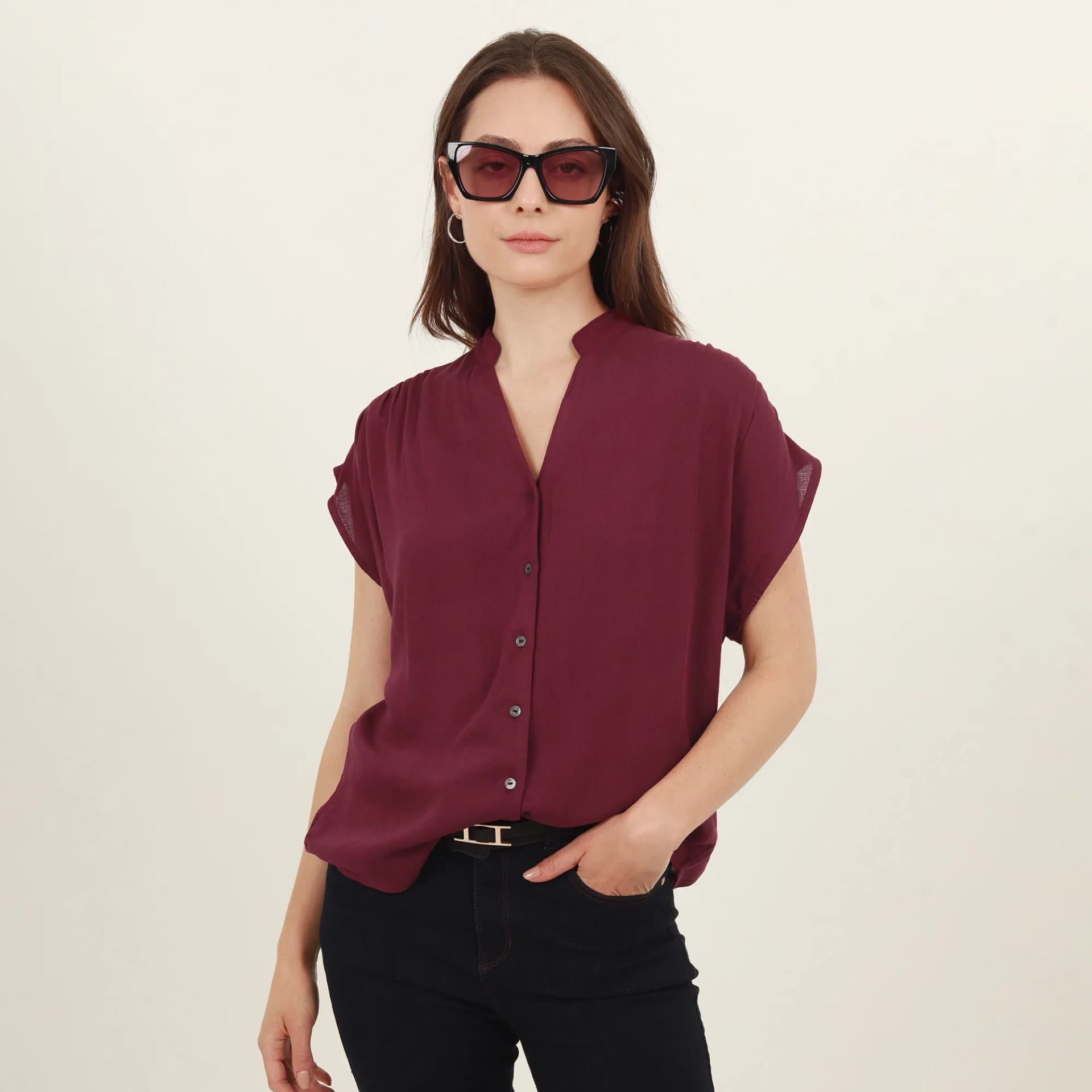 Blusa abierta cuello nerú manga sisa rodada - imagen 7