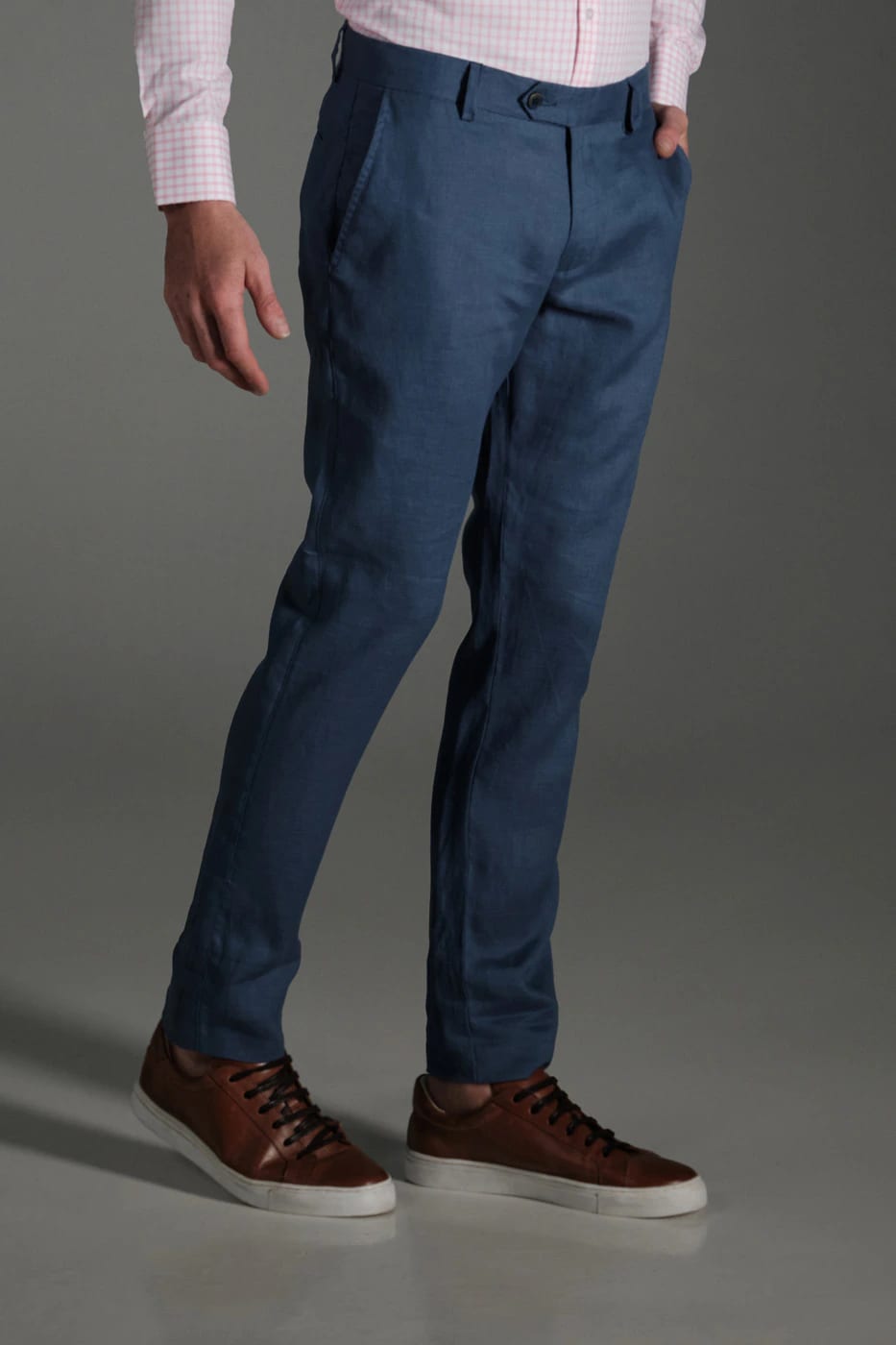 Pantalón Slim Lino Azul Medio - imagen 2