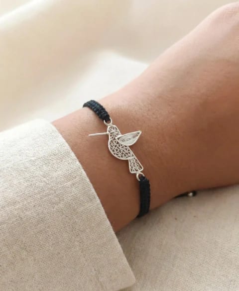 Pulsera Tejida rojo en filigrana corazón-Hilos del Alma - imagen 1