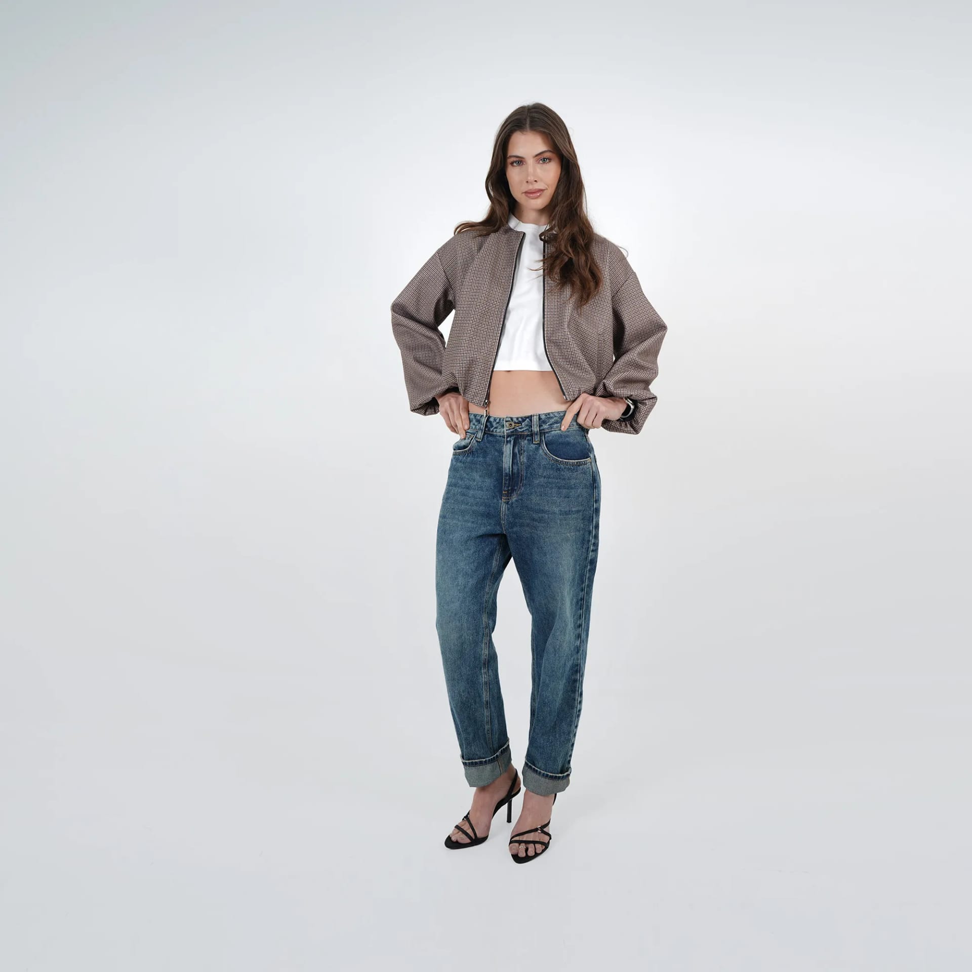 Chaqueta bomber estampado cuadros cuello redondo - imagen 3