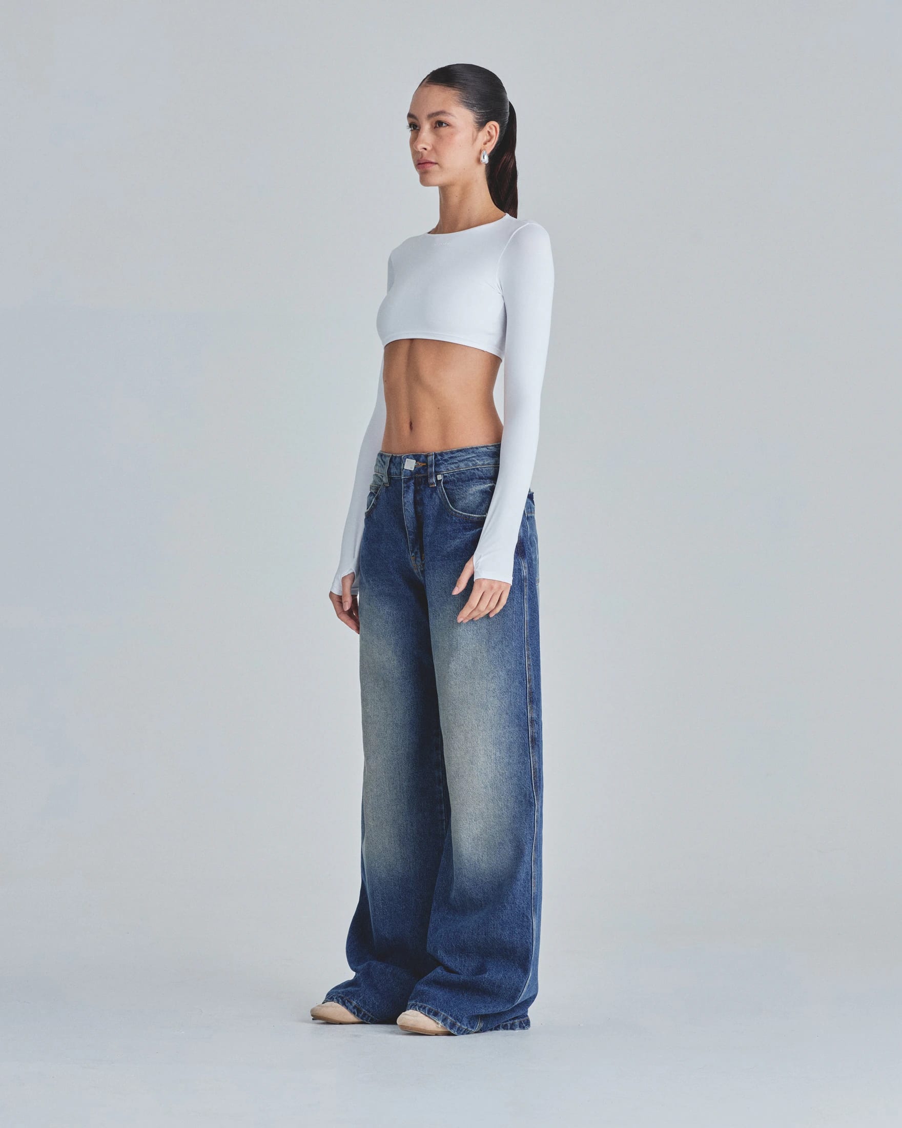 Line Basic Long Sleeve Cropped Tshirt White - imagen 5