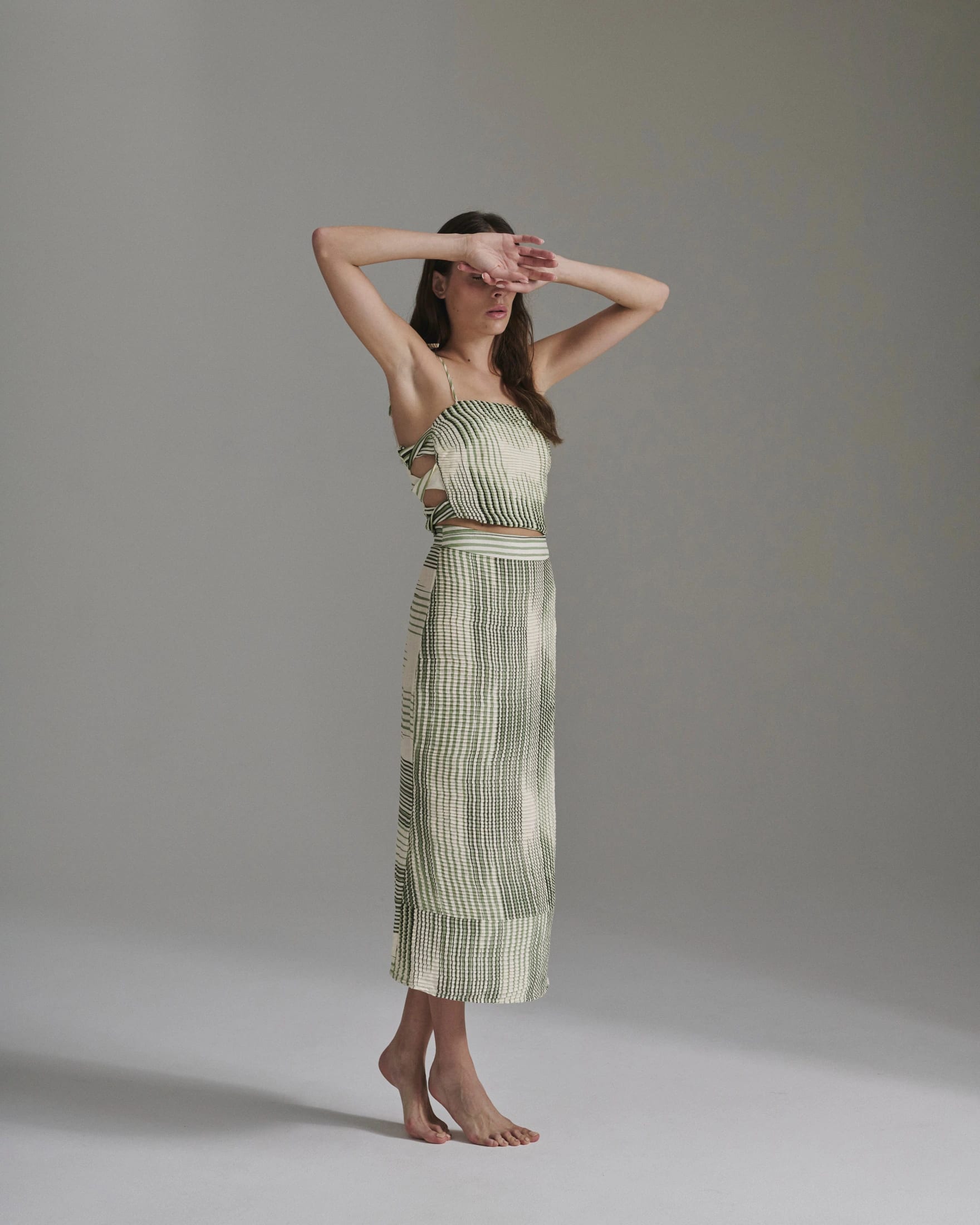 Tejada Pleated Linen Top / Green Stripes - imagen 2