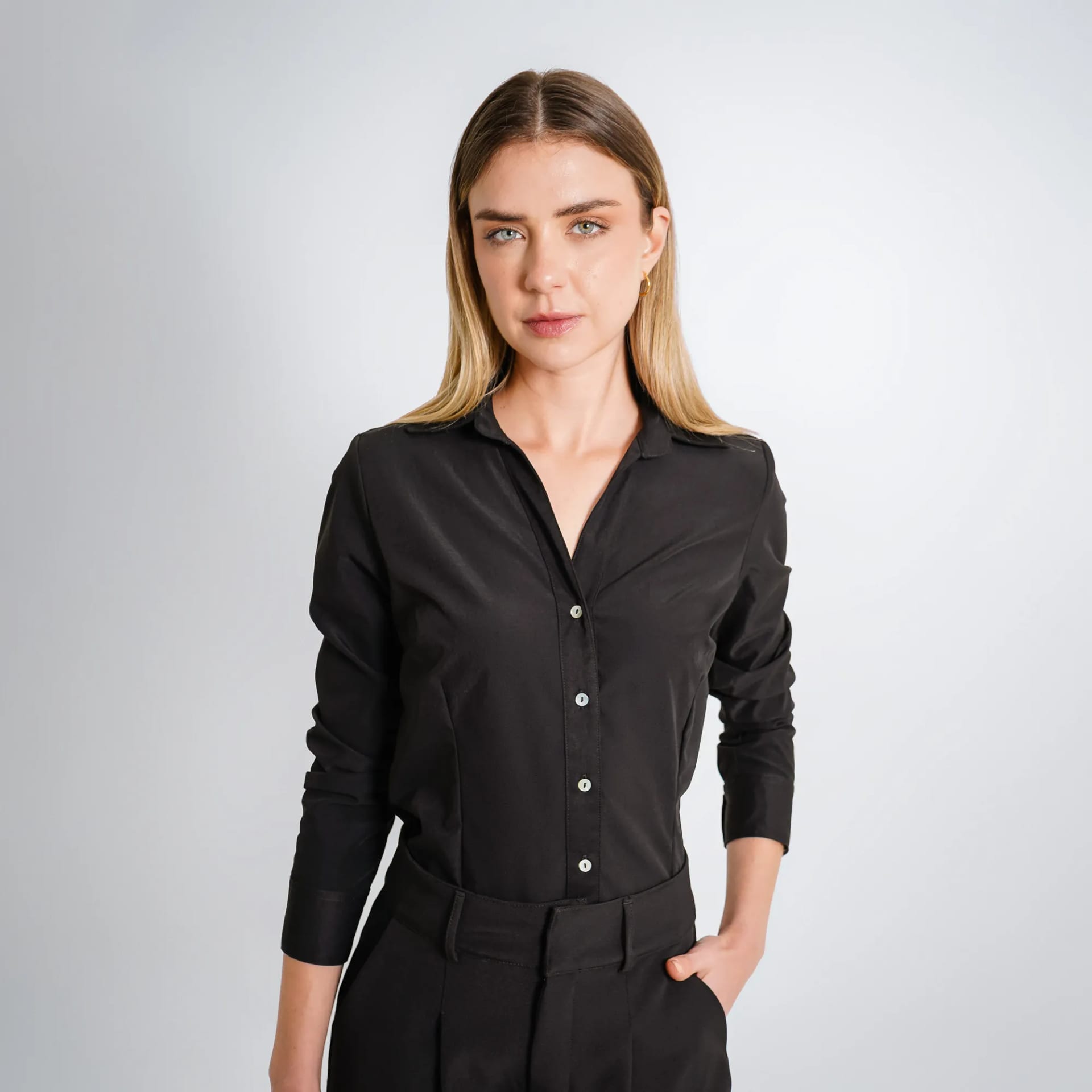 Blusa Cuello Camisero Manga Larga - imagen 1