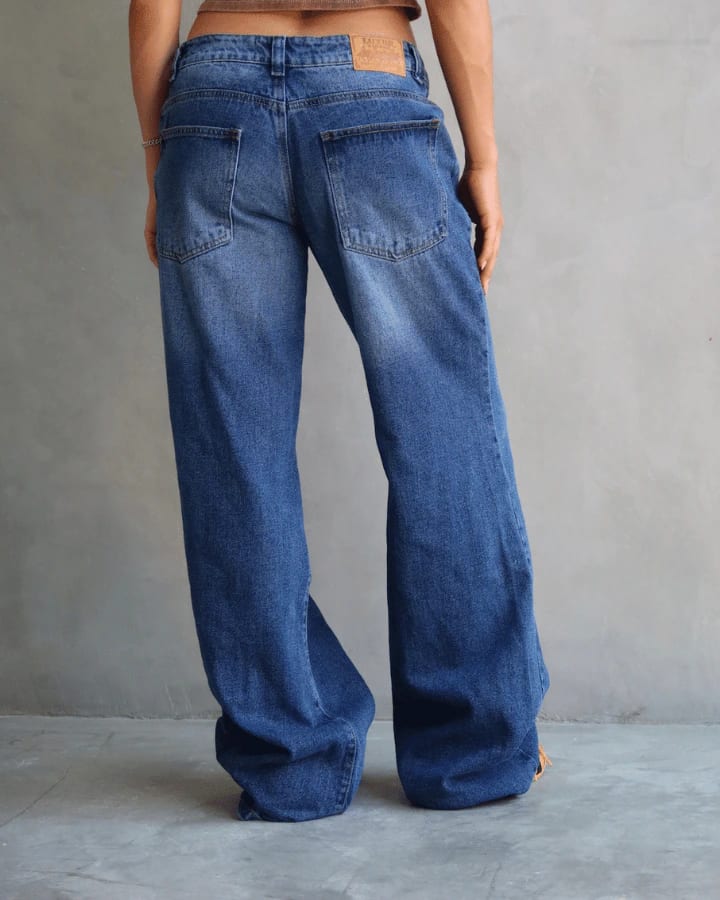 JEAN LOW WIDE FIT TIRO BAJO ANCHO AZUL OSCURO - imagen 8
