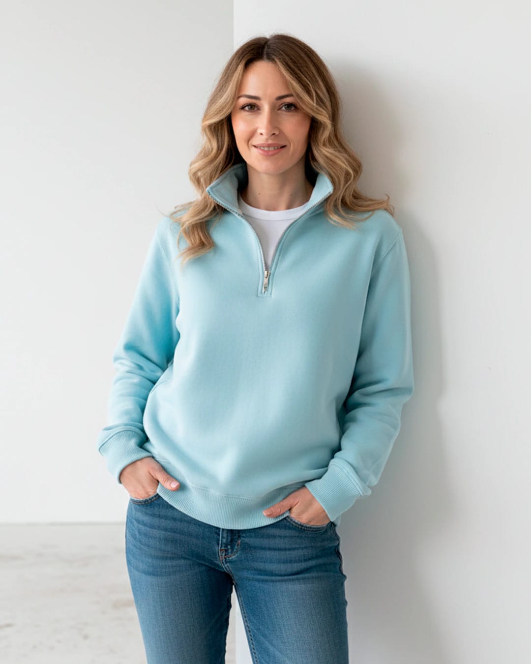 Buzo Cuello alto Mujer Azul Celeste - imagen 1