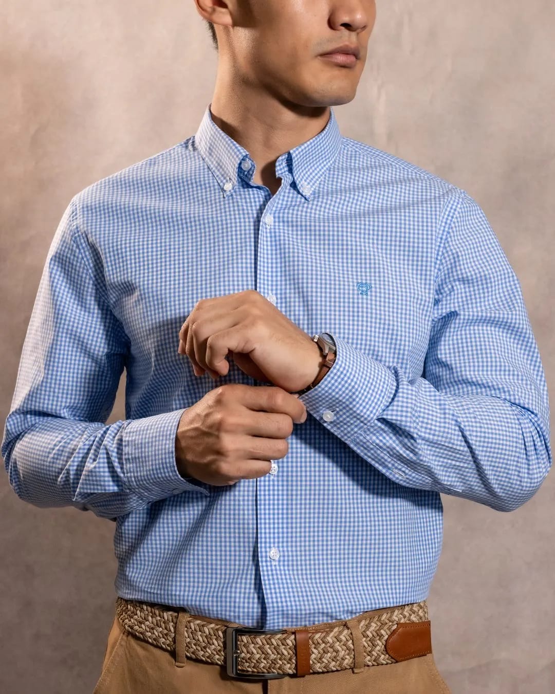 Camisa Antimanchas Popelina Cuadros Azul Claro Logo Combinado - imagen 4