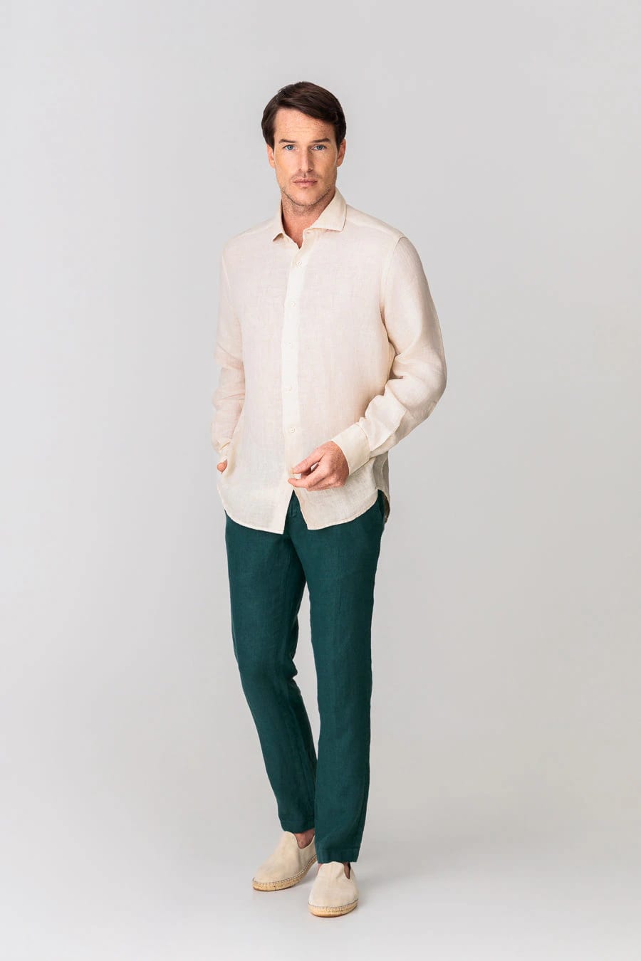 Men's linen shirt beige basic - imagen 2