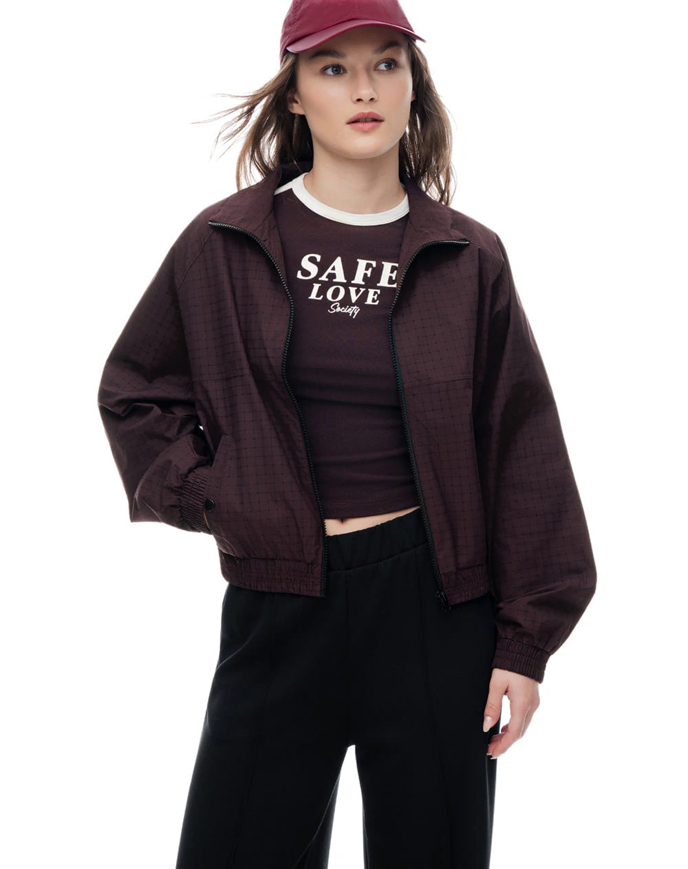 Chaqueta regular sin capucha morado estampado mujer - imagen 3