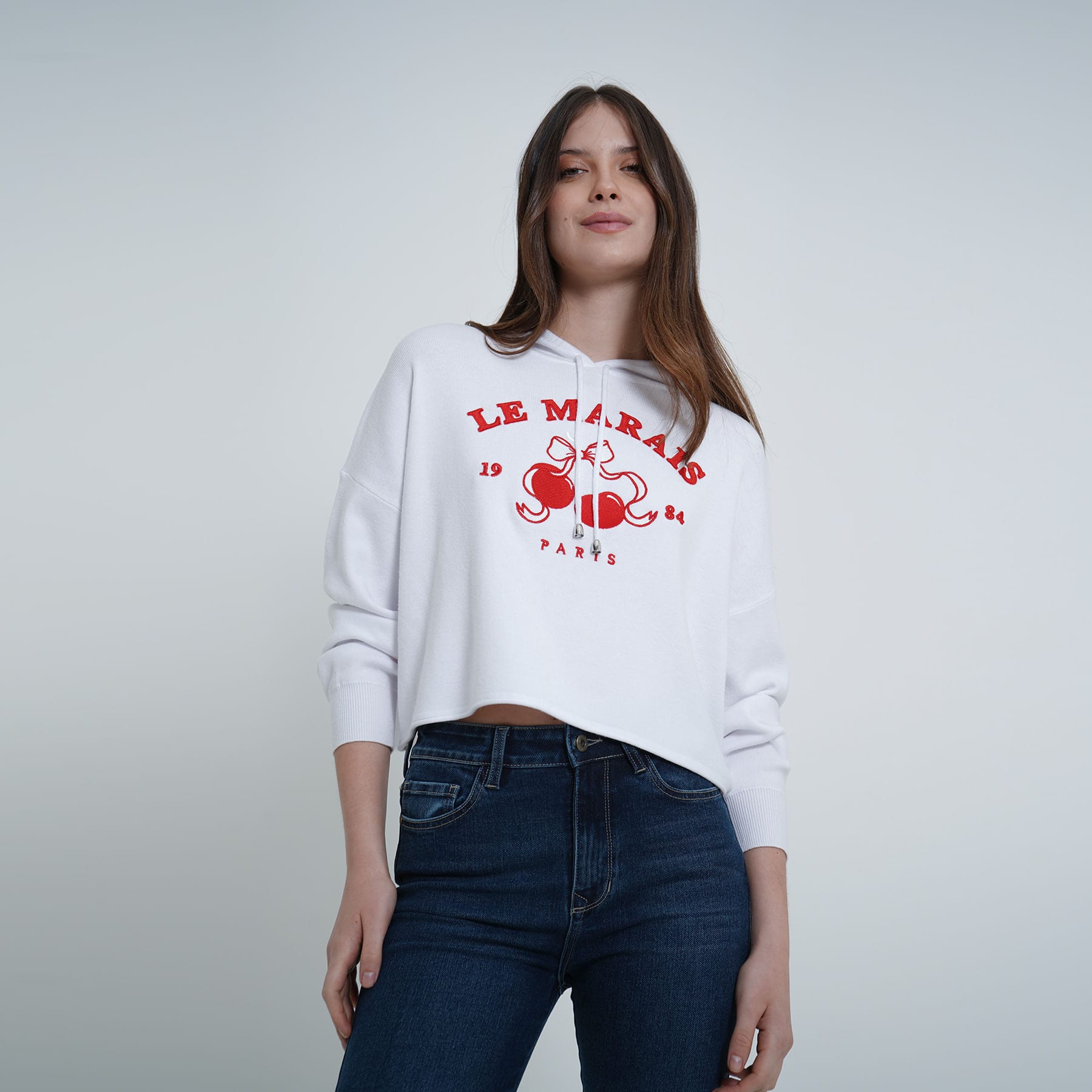 Buzo sudadera crop con capucha bordado Berry - imagen 1