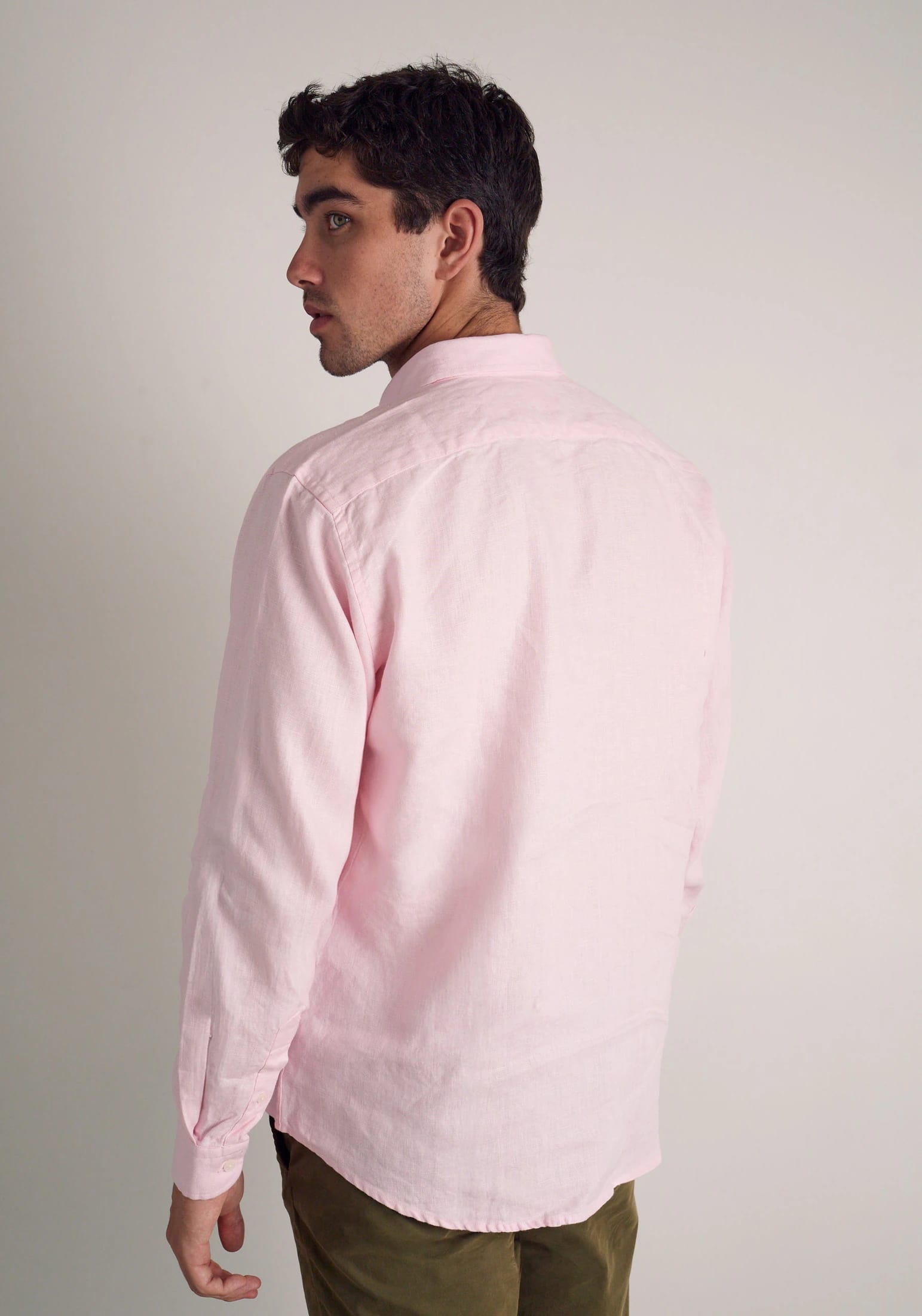 Camisa H CI Lino Unicolor Bols Rosado Claro - imagen 5