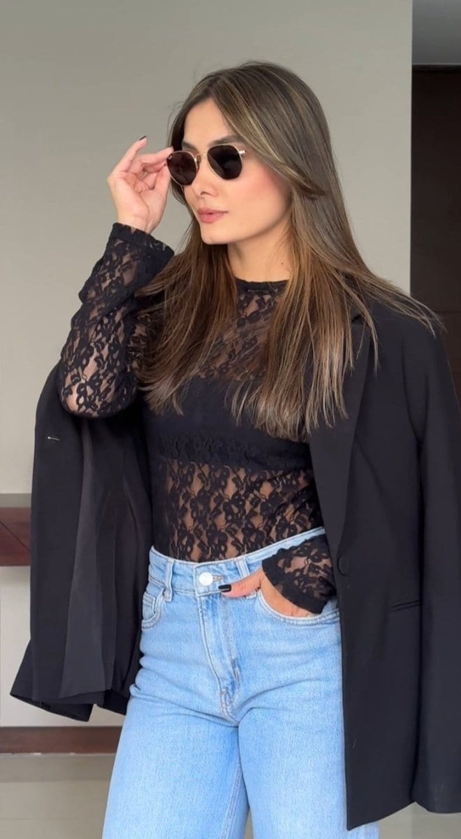 Top en Encaje Lace - Negro - imagen 1