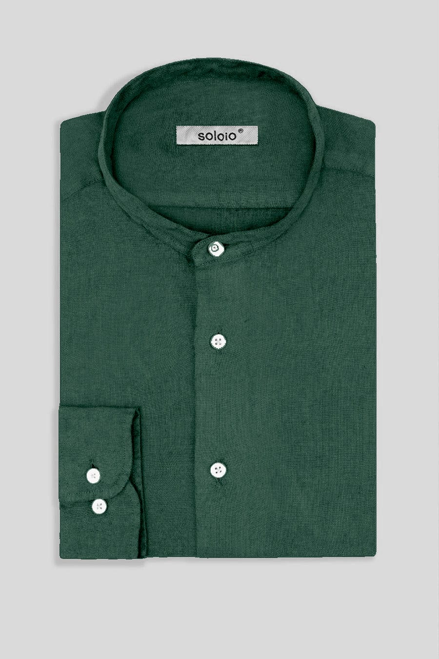 Men's linen shirt mao dark green - imagen 3