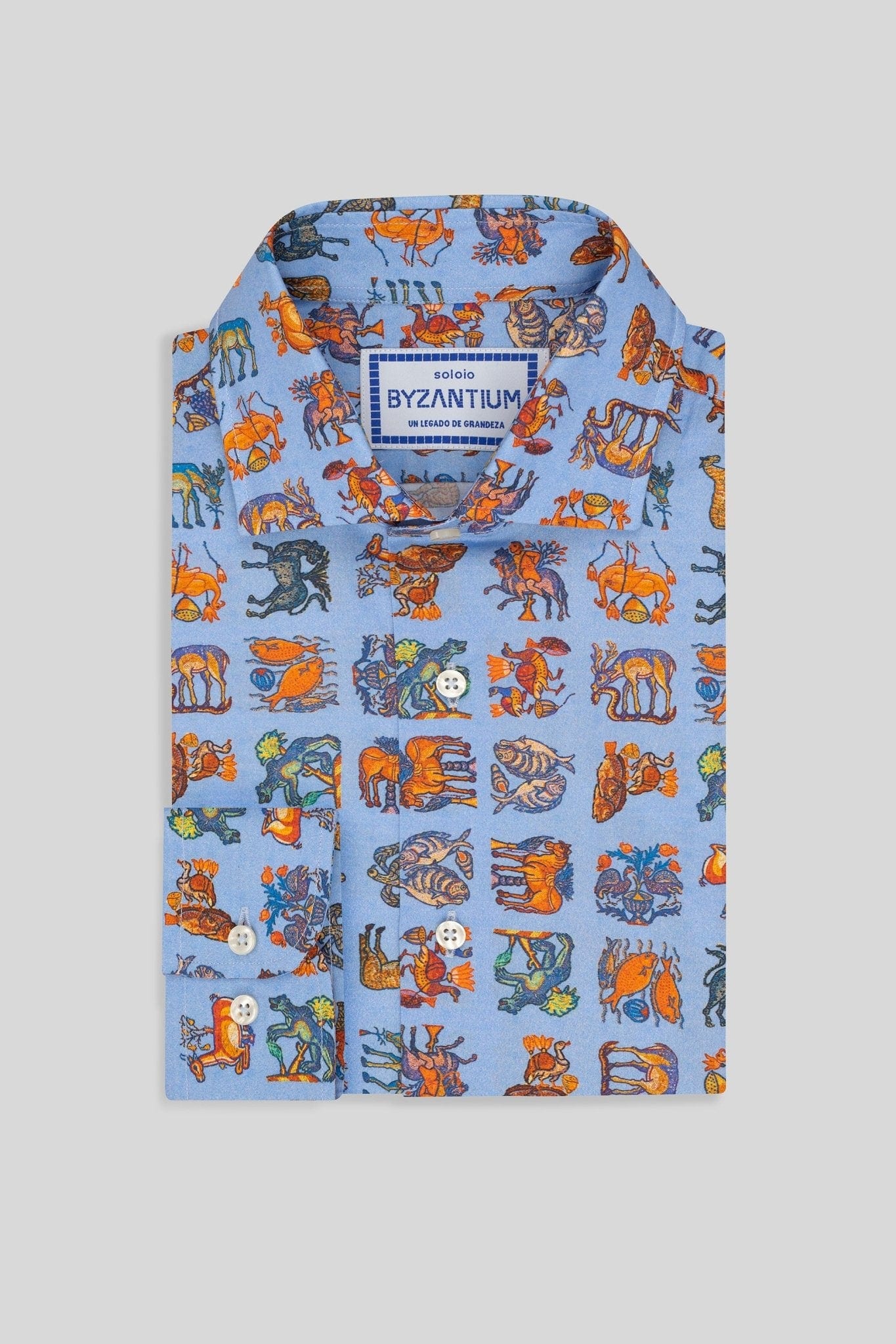Men's cotton shirt green sky blue byzantium - imagen 3