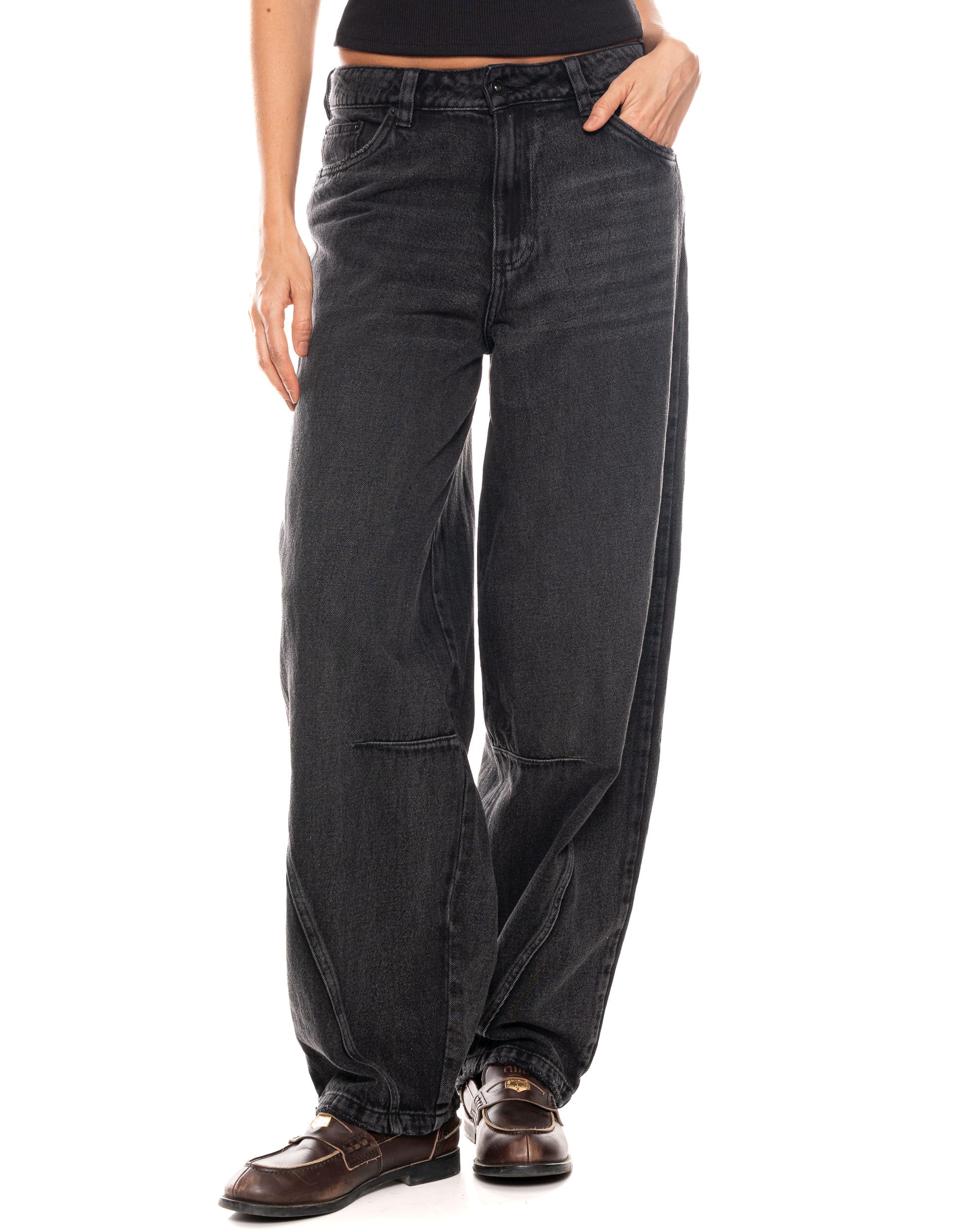 Jeans Wide Leg Tiro Medio Denim Negro - imagen 1