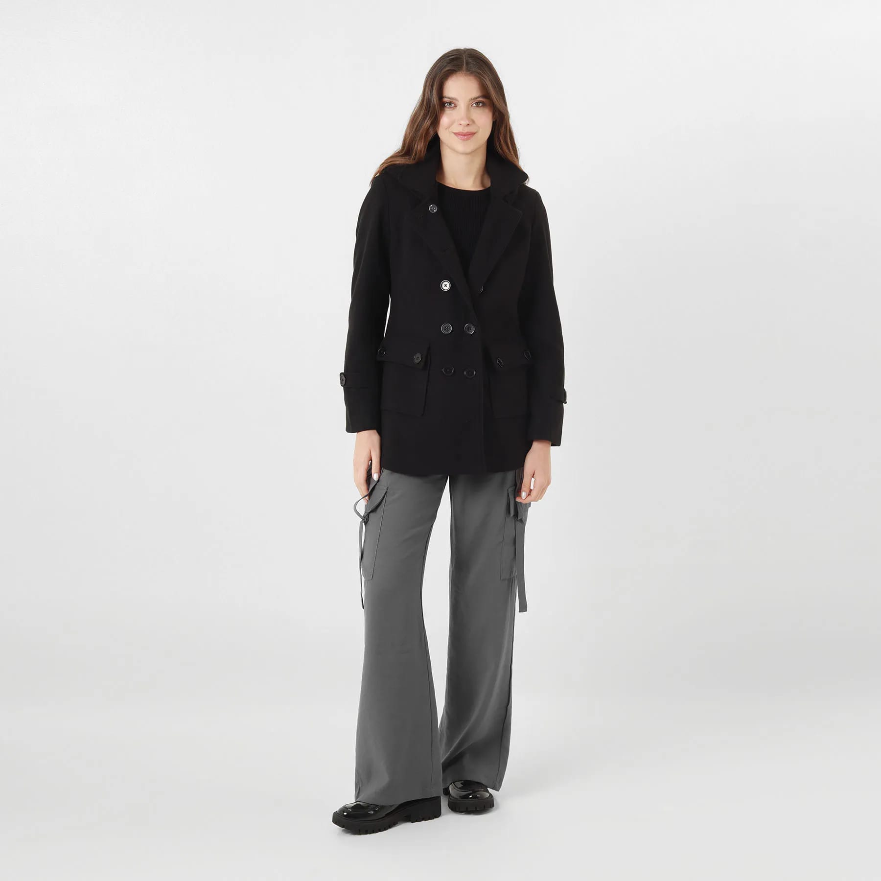 Chaqueta abrigo trench cruzado cuello solapa con capucha - imagen 5