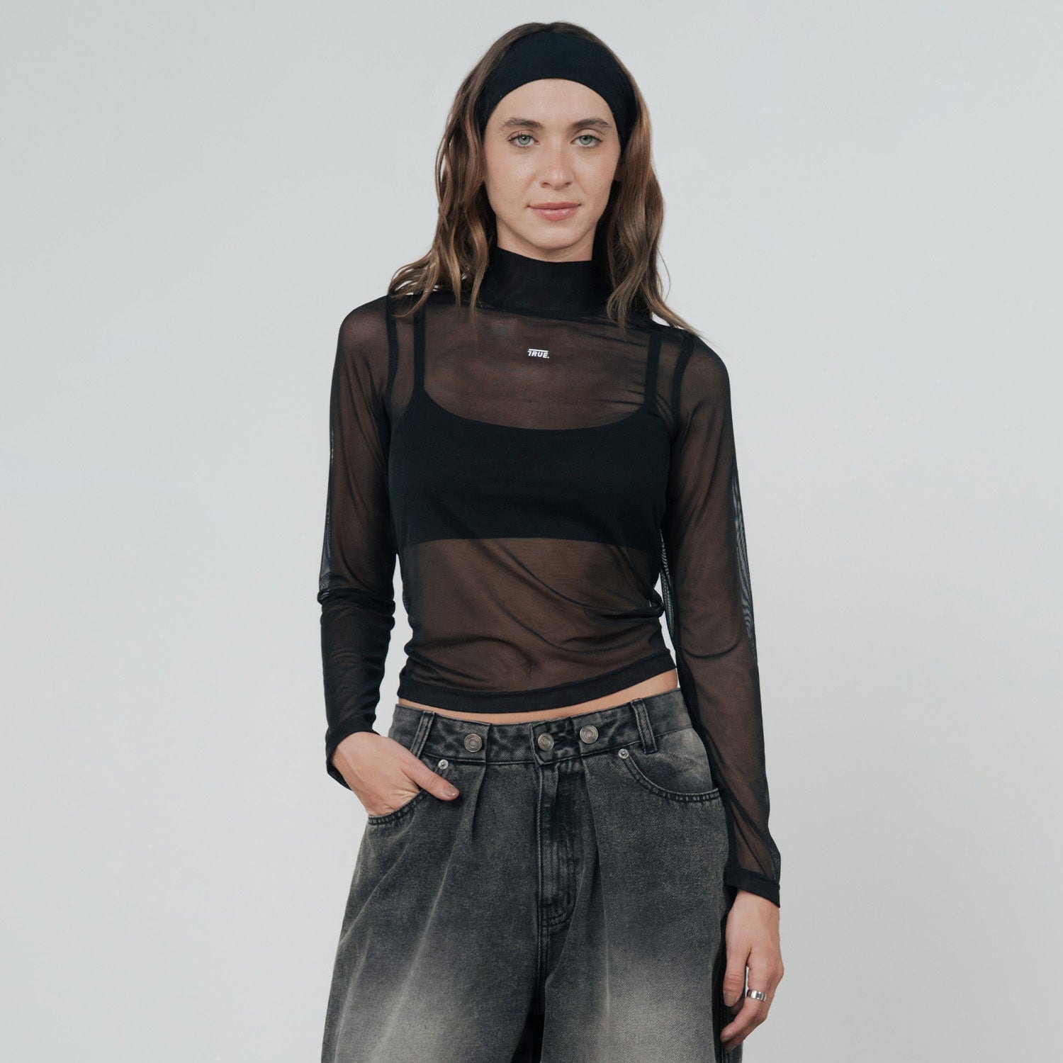 Mesh LS Mock Tee - Black - imagen 2