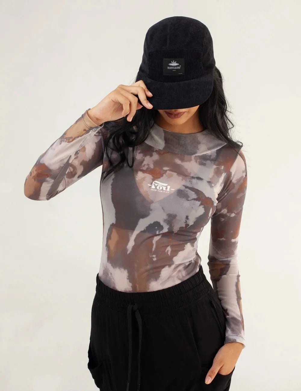 Crop Top Largo Mesh Manga Larga Butterfly verde militar Mujer - imagen 4