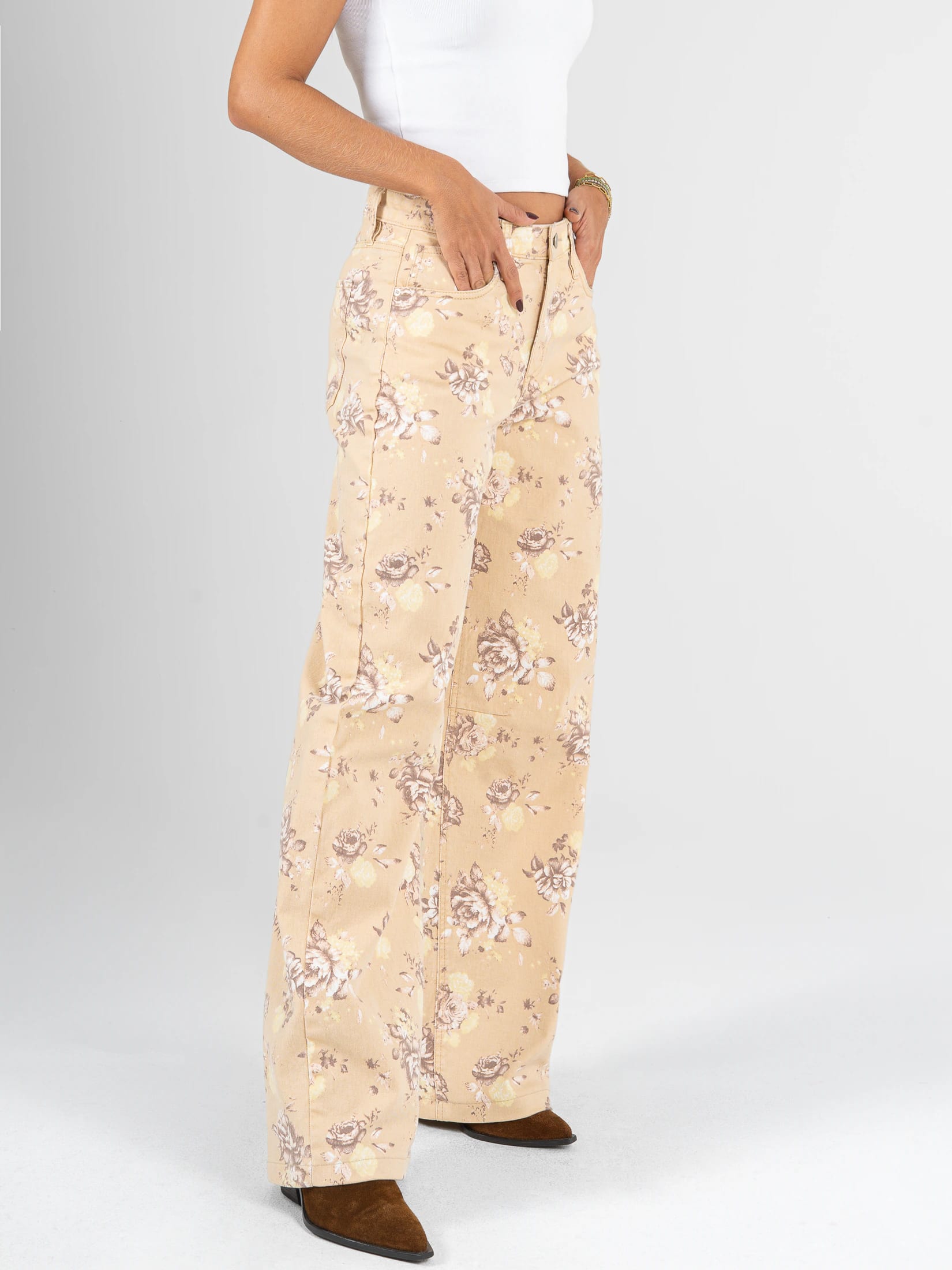 Ref: 0620641 Pantalón wide leg, stretch, tiro alto, tela estampada - imagen 4