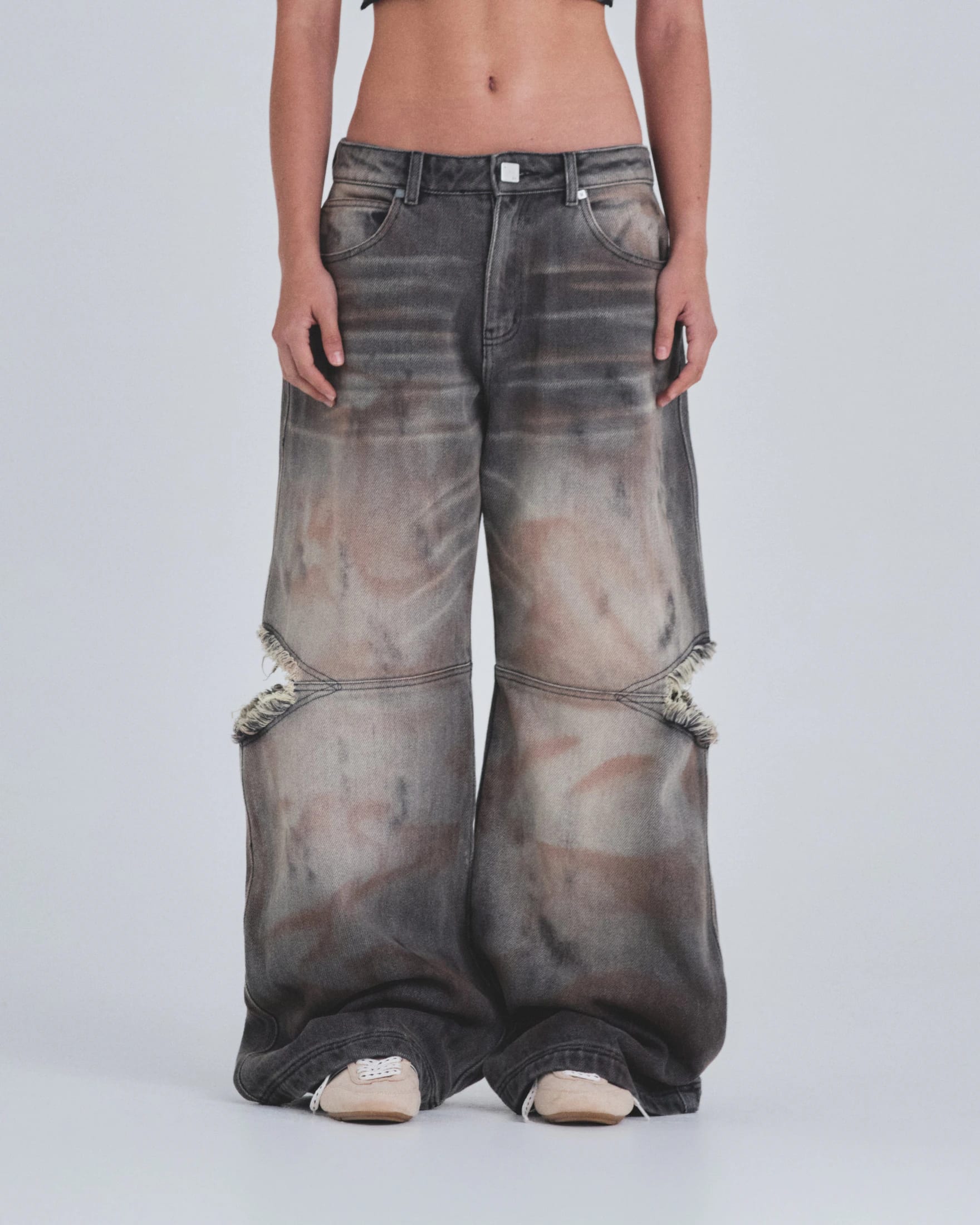 W Holy State UNDGLD Split Knee Wide Jeans Mechanic Gray - imagen 2