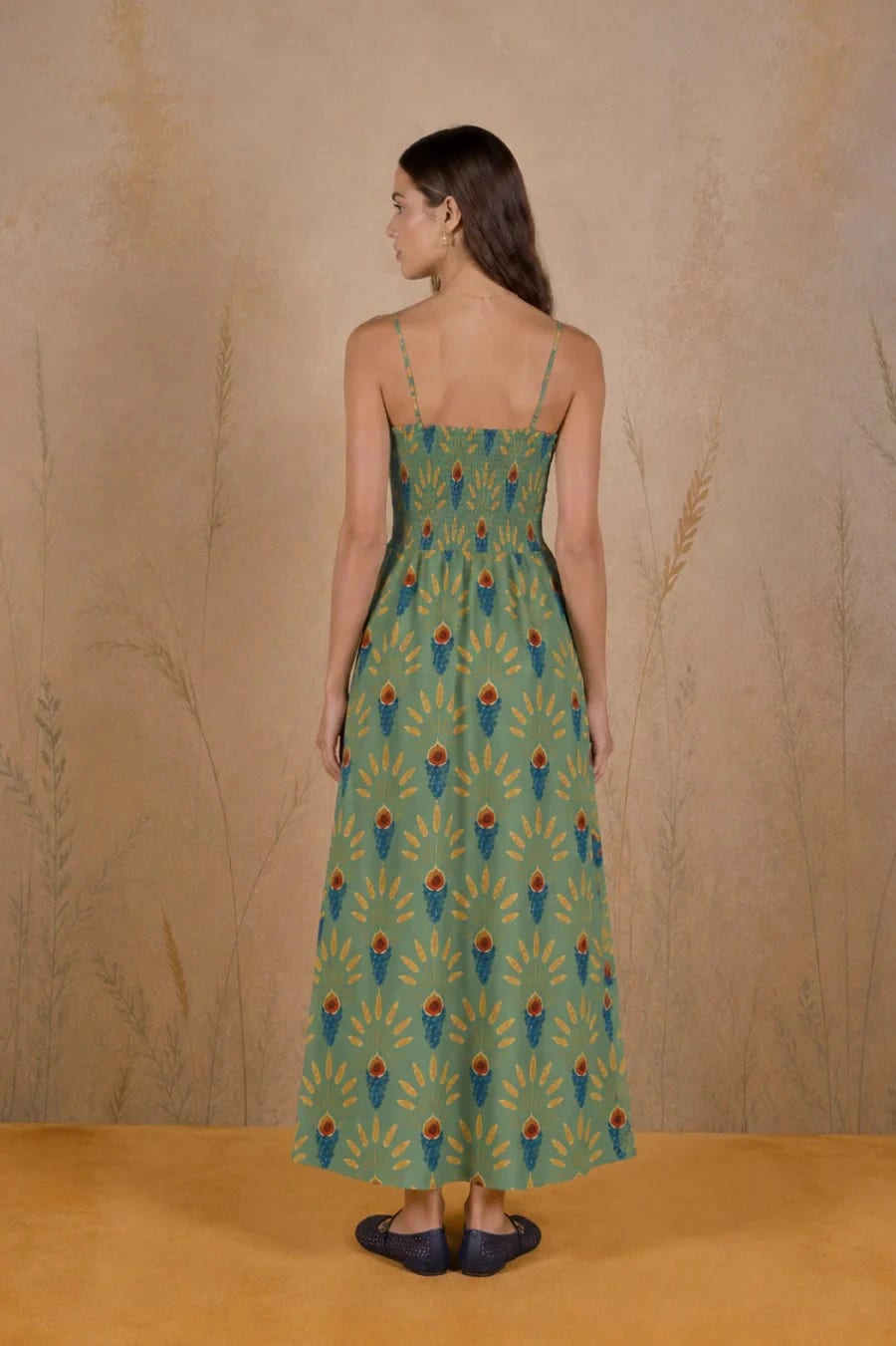 Women's Venustas long linen dress green - imagen 3