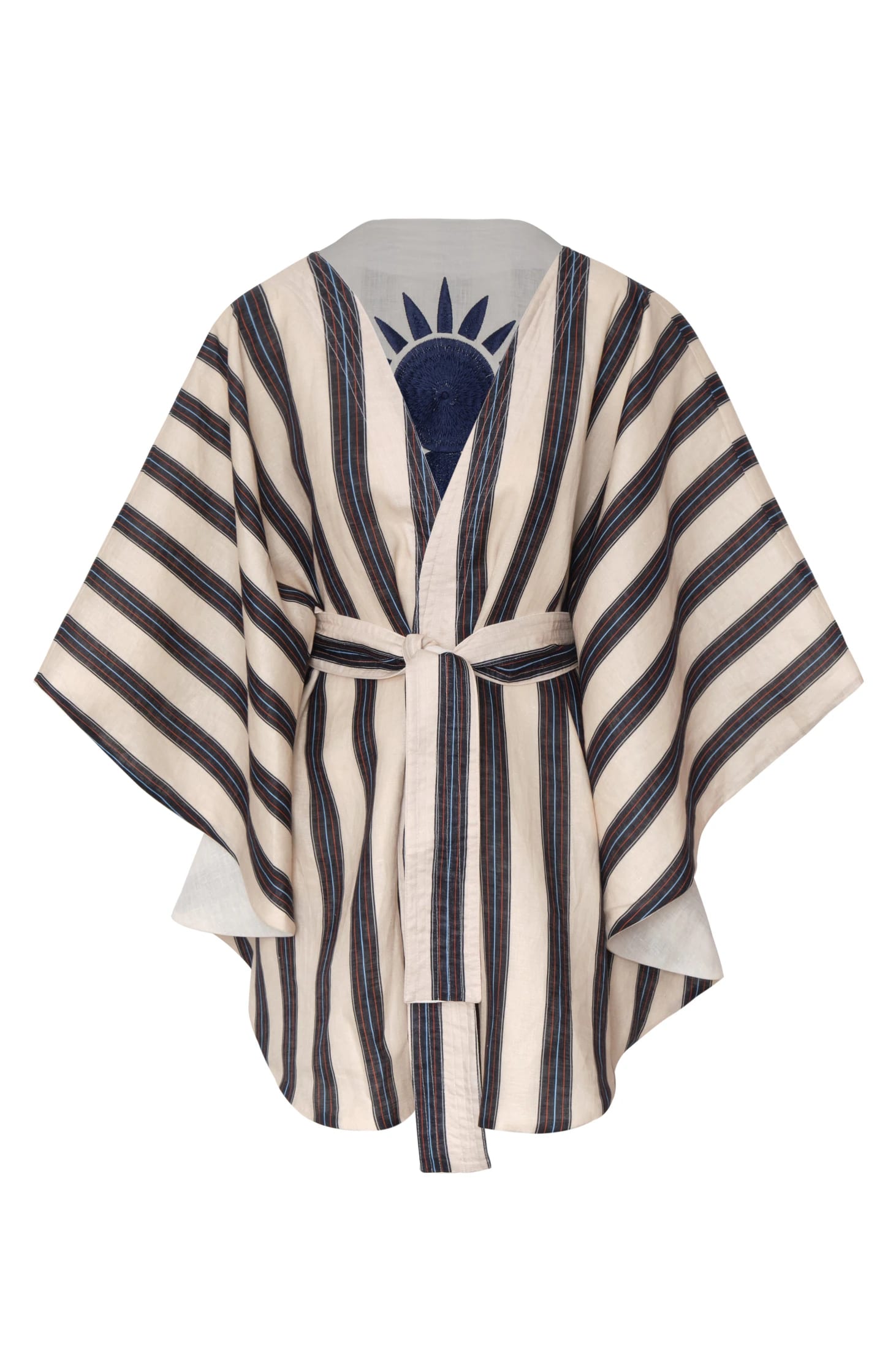 Cavalo Embroidered Linen Poncho / Ivory and Navy - imagen 1