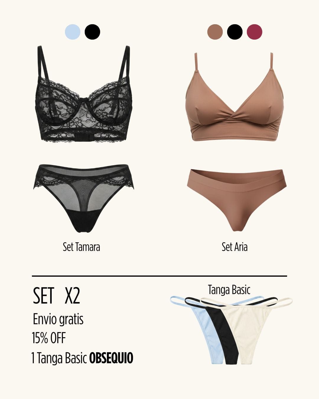 Combo Set x2 + Tanga basic obsequio + Envio gratis - imagen 1