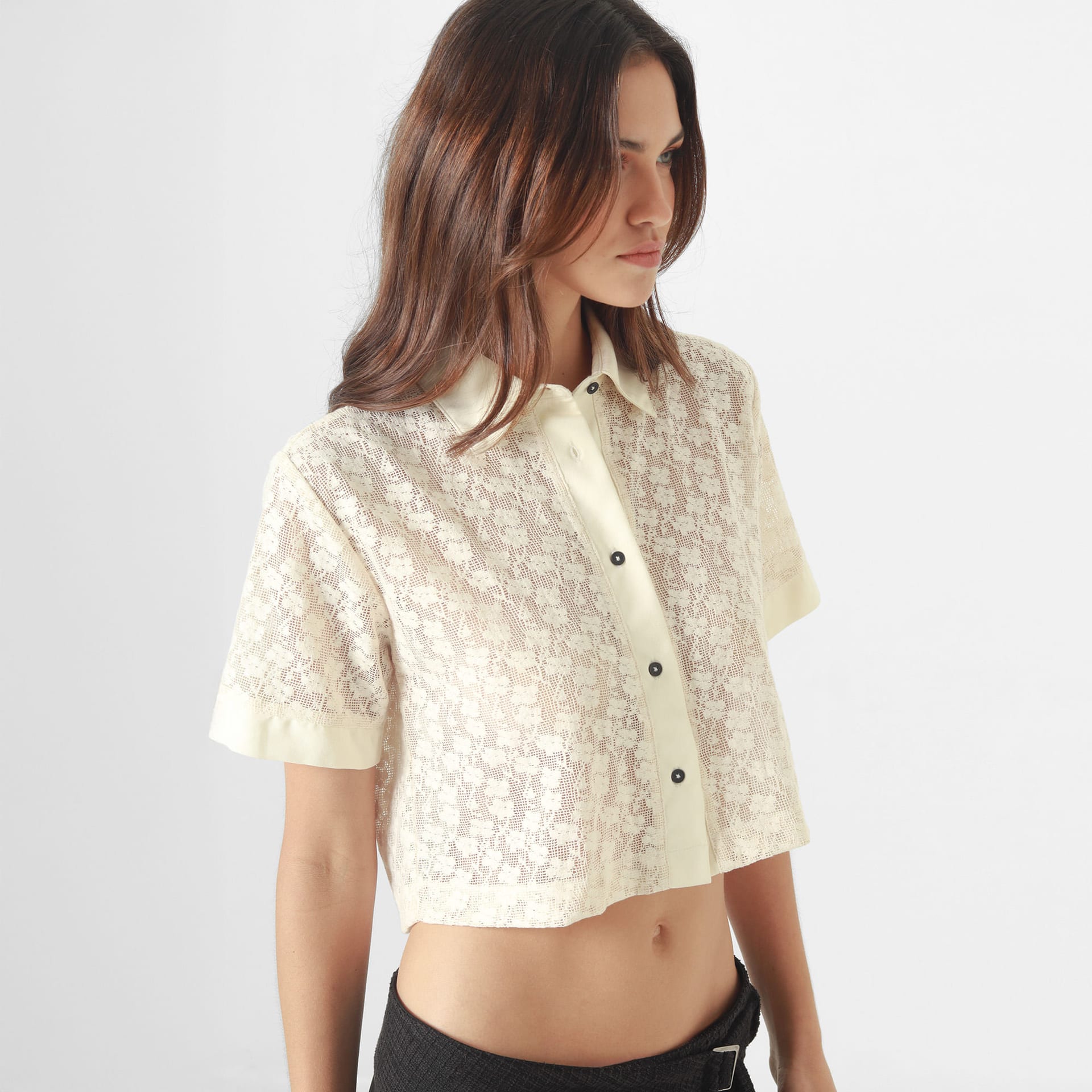 Blusa Crop Cuello Camisero Manga Corta - imagen 3