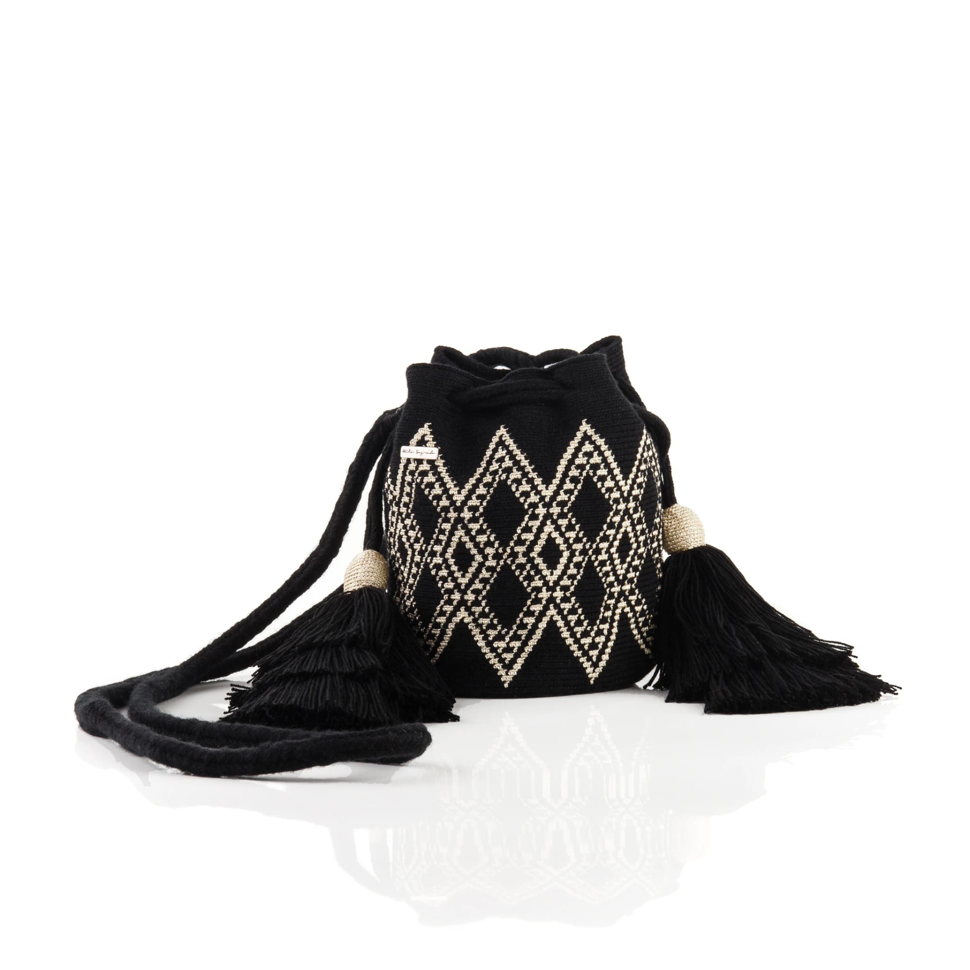 Mini Bolso Wayuu Negro/Beige Brillante - imagen 1