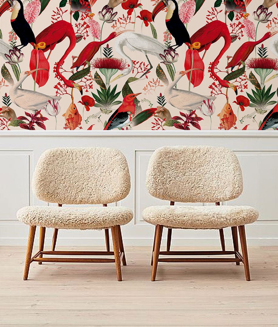 Wall Fabric Red Jungle Ivory - imagen 1