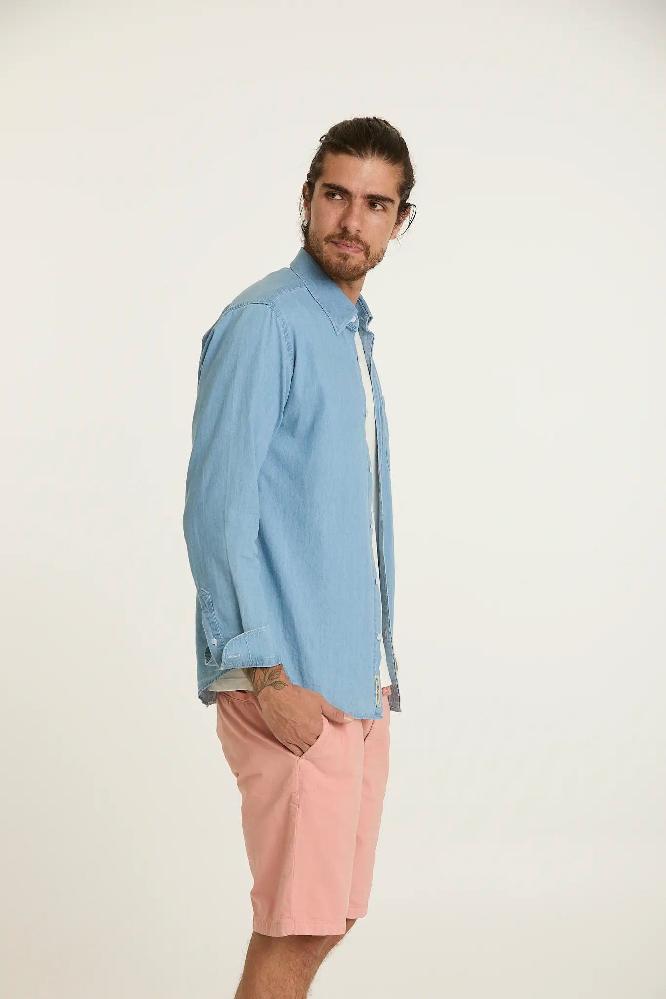 Camisa Jean Button Down Azul Claro - imagen 7
