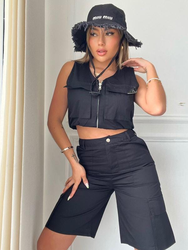 CONJUNTO PRADA BIKER NEGRO - imagen 1
